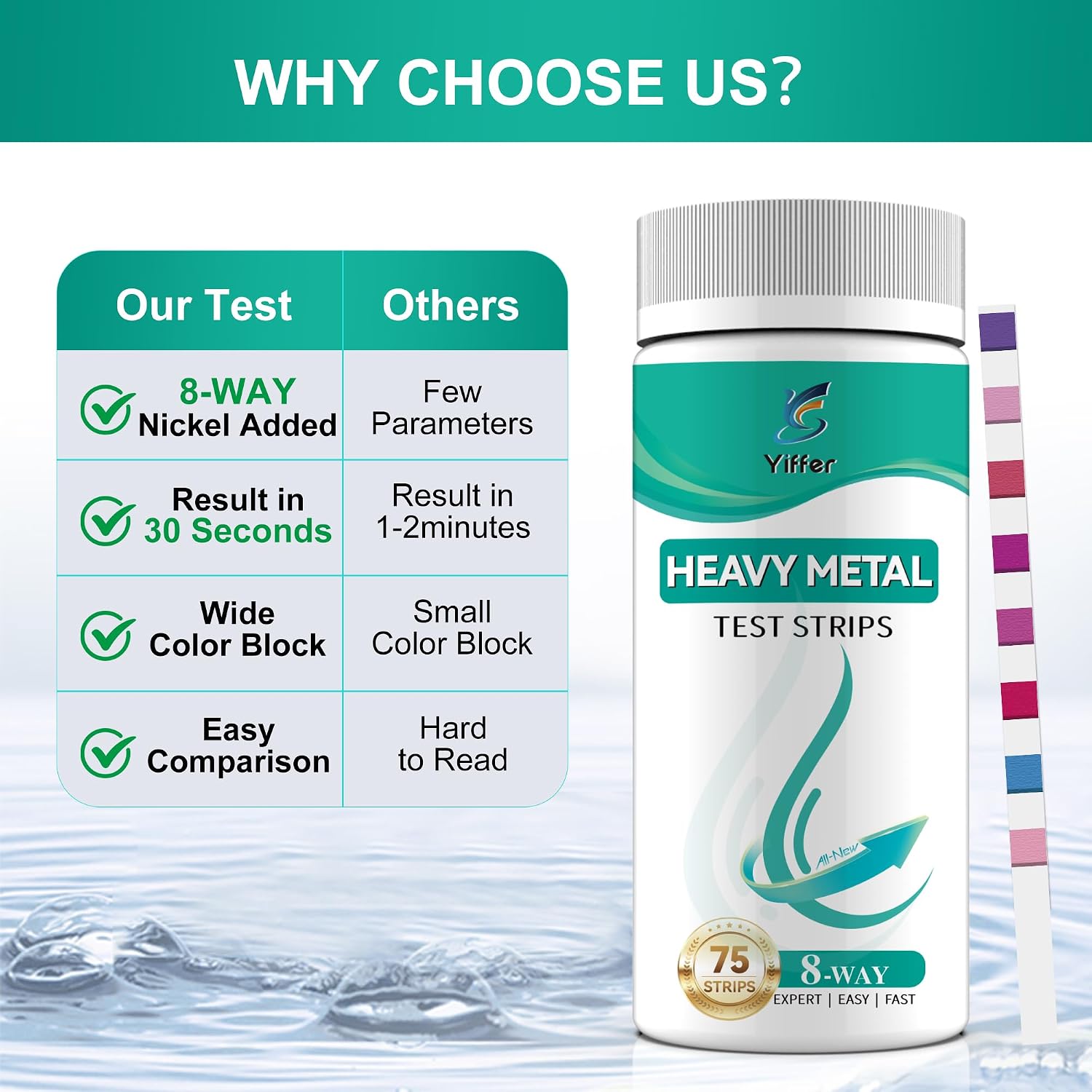Detalle de Yiffer 8-Parameter Heavy Metals Water Test Strips, 75 Count