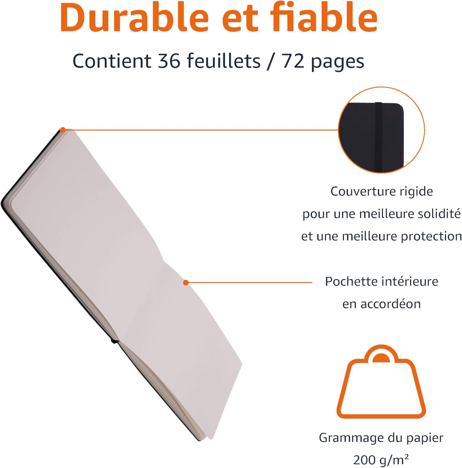 Detalle de Amazon Basics carnet de croquis à couverture rigide 21 x 13 cm – grand format, noir