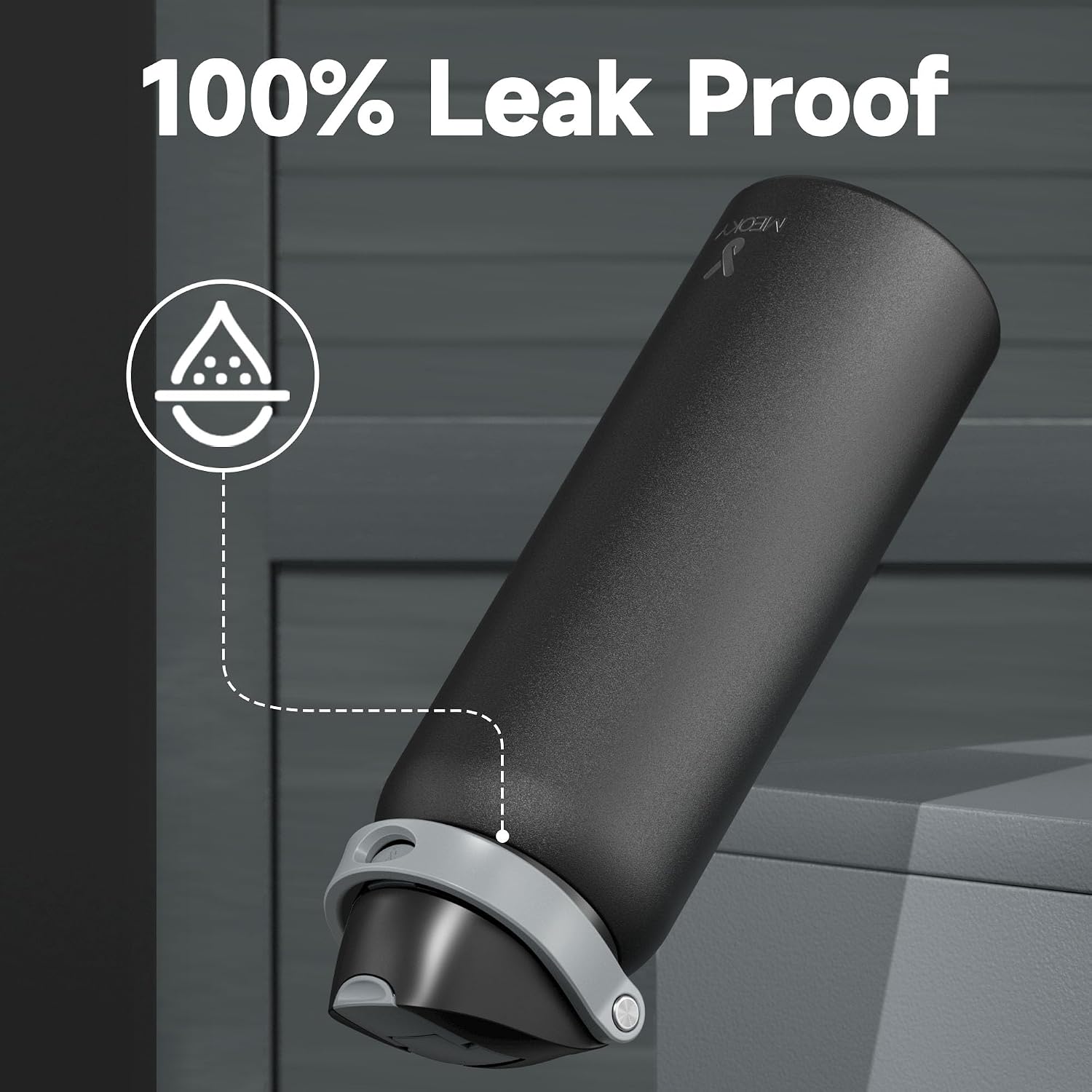 Detalle de Meoky 40 oz Insulated Stainless Steel Water Bottle with 2-in-1 Lid (Leak-Proof, 24-Hour Cold)