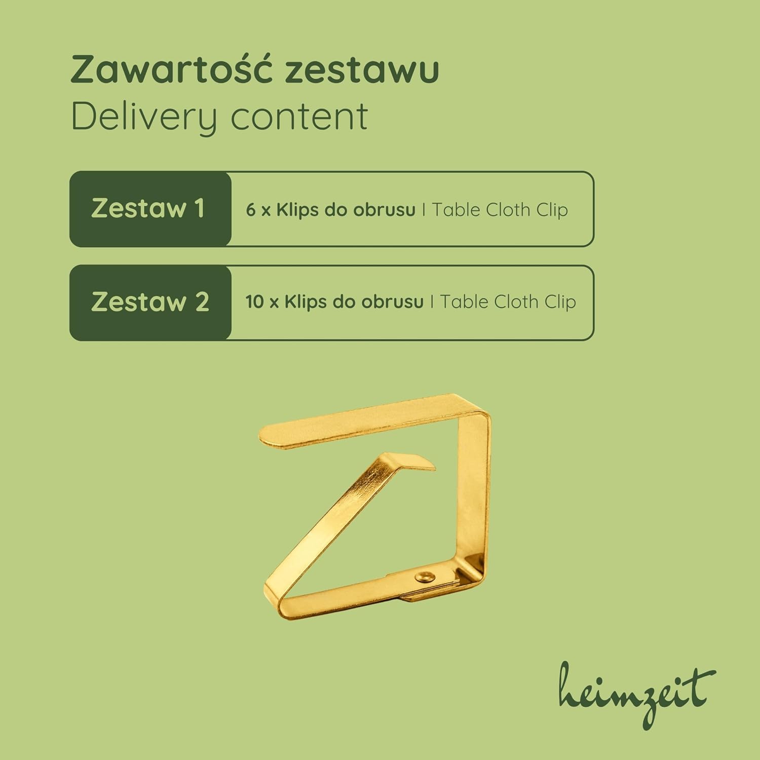 Detalle 1 de heimzeit Klipsy do obrusów ze stali nierdzewnej, złote, 10 sztuk