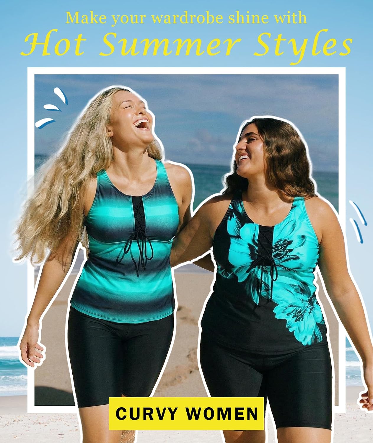 Detalle de LALAGEN Womens 2026 Plus Size Tankini Swimsuit with Rash Guard Capris (S-5X)