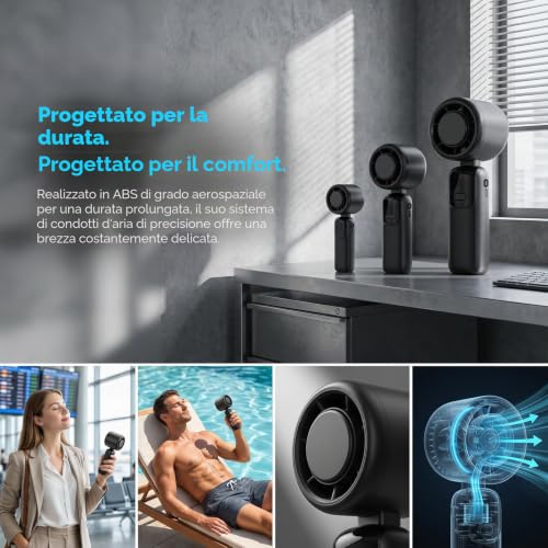 Detalle de Mepham Mini ventilatore ricaricabile USB-C: 100 velocità, 2400mAh, silenzioso e portatile