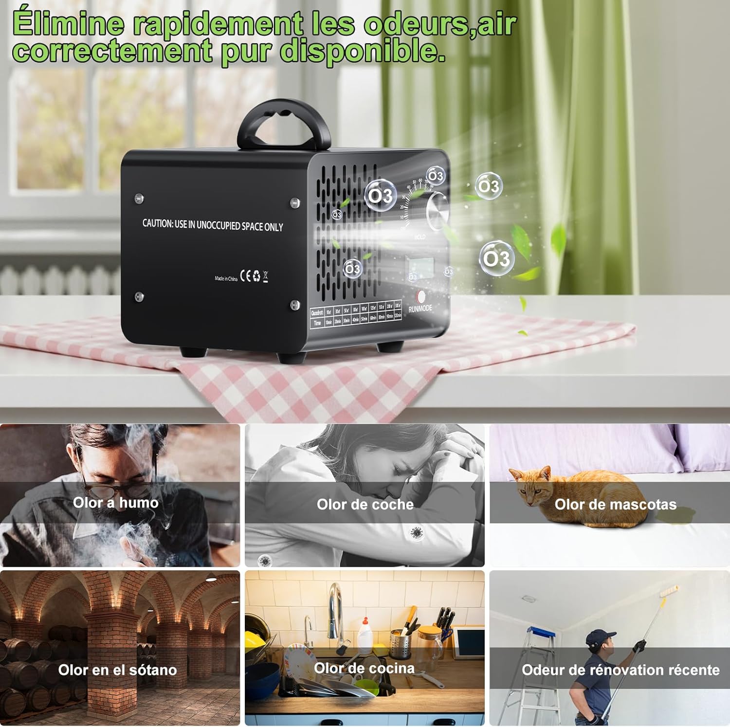 Thumbnail 3 de ENRIPRT Generatore di ozono professionale 60.000 mg/h con indicatore temperatura e umidità e timer 120 minuti (fino a 300 m²)