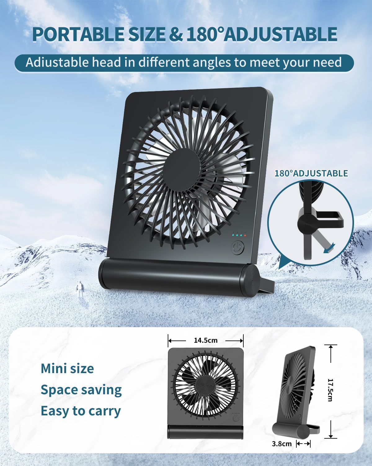 Thumbnail 2 de BIVBTP Desk Fan — USB Desk Fan with 2000mAh Rechargeable Battery, Ultra-Slim, Quiet & Powerful