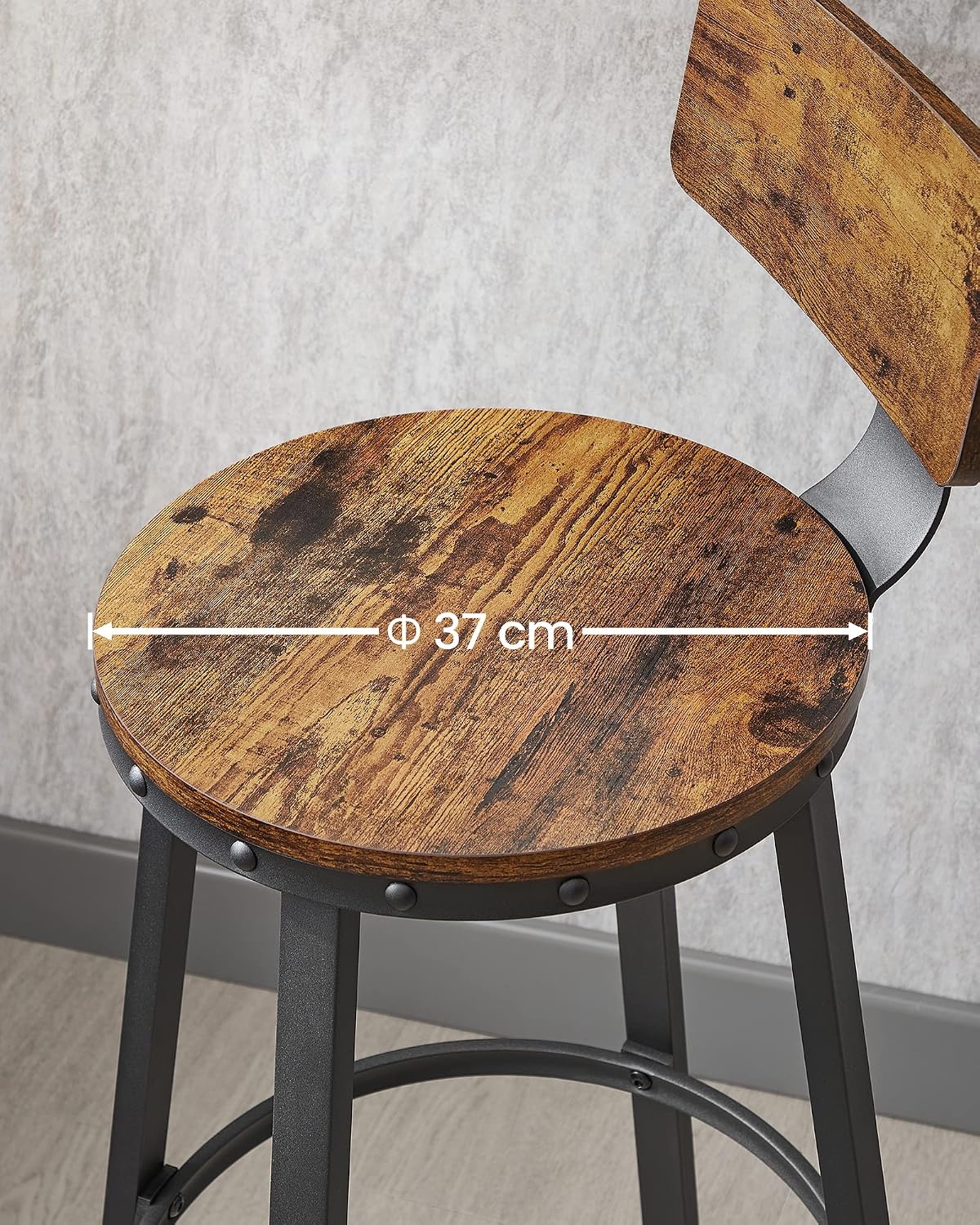 Detalle 2 de VASAGLE BARNET LBC026B01V1 barkrukken set van 2, rugleuning en stalen frame