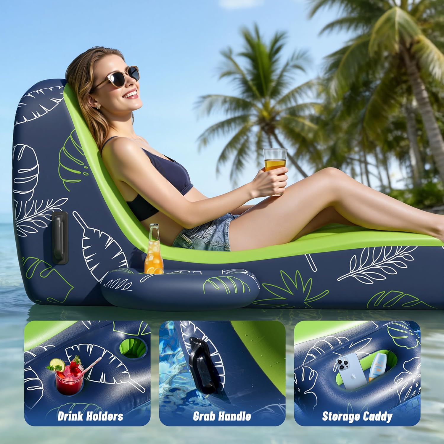 Thumbnail 4 de JOSEN Adult Heavy-Duty Pool Float Lounger (66 x 35 in) with Cup Holders & Caddy