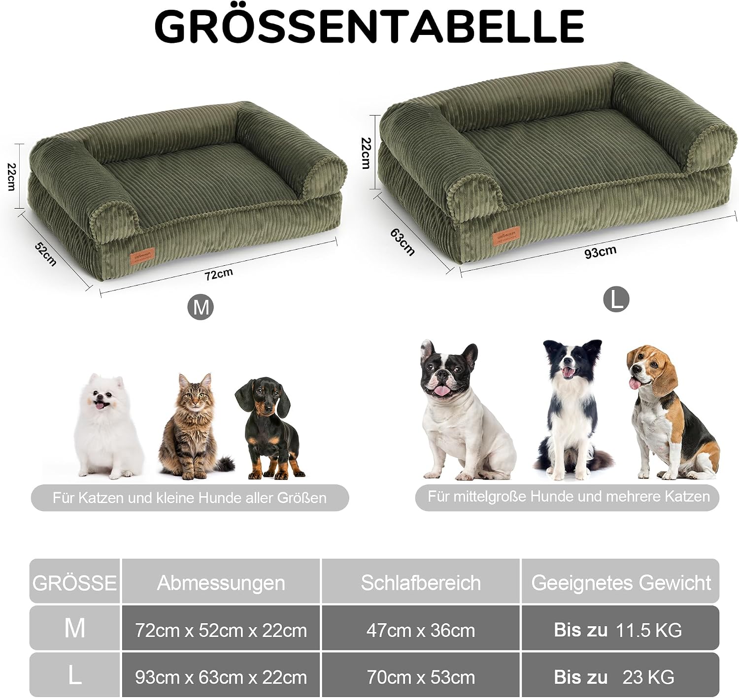 Detalle 2 de FUKUMARU Hundebett für große Hunde (93 x 63 x 22 cm) – Cordstoff, wasserabweisende TPU-Schicht, waschbar