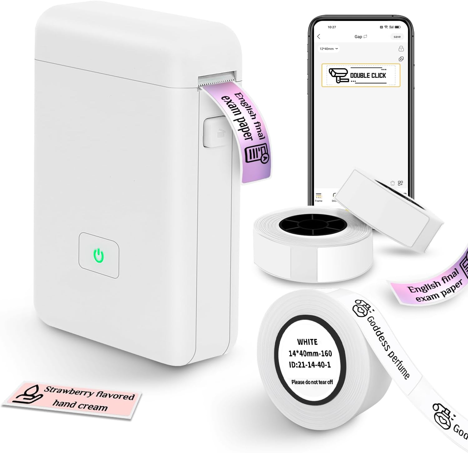 Detalle de vretti HP2 Portable Bluetooth Label Maker: compact, rechargeable, and phone‑driven labelling