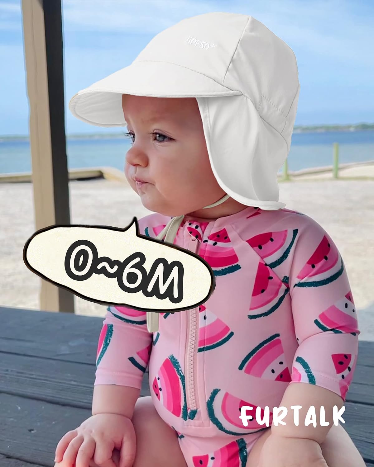 Thumbnail 5 de FURTALK Baby Sonnenhut mit Nackenklappe (UPF 50+) & verstellbarer Kinnband – schnelltrocknend für Kleinkinder