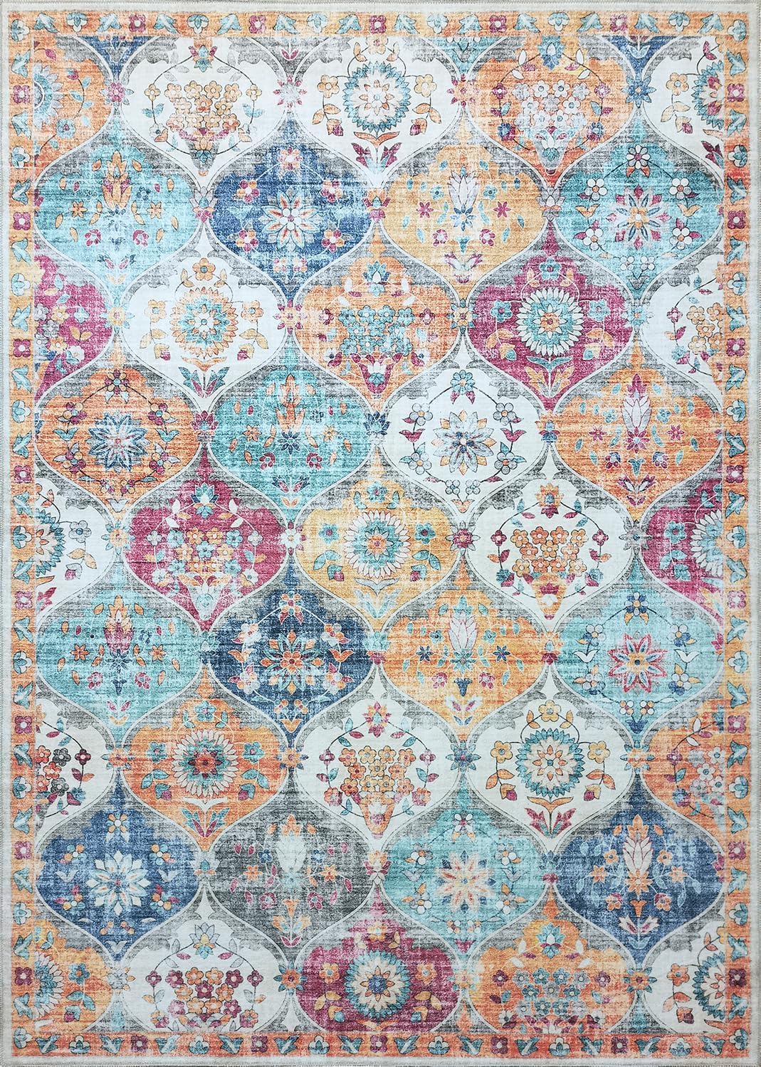 Detalle 1 de Mandala 9' x 12' Machine Washable Area Rug — Stain Resistant Polyester, Orange & Multi