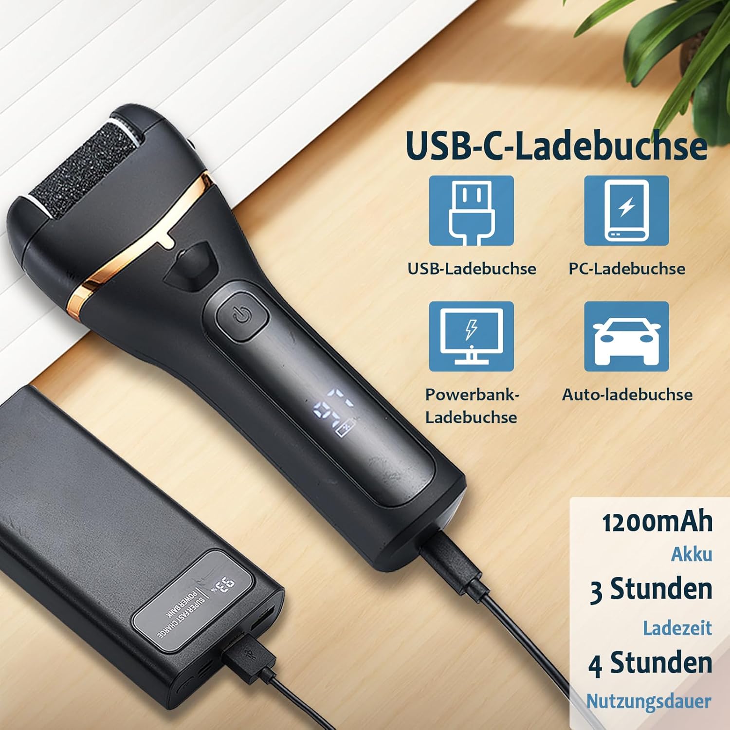 Thumbnail 3 de Pedicure elettrico professionale per piedi con 3 testine abrasive sostituibili e 3 velocità (nero)