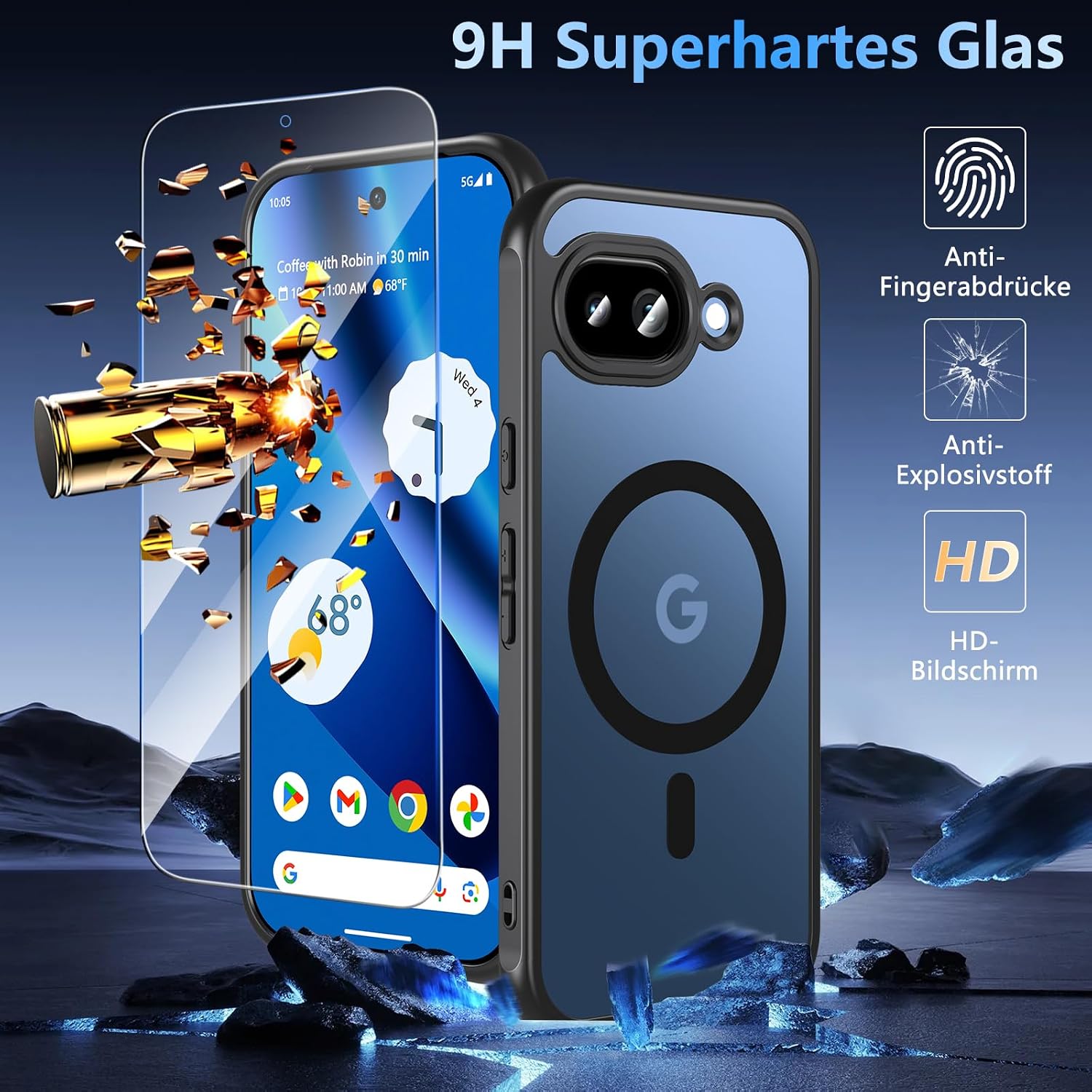 Detalle de OWKEY Pixel 10a Hülle mit MagSafe, Panzer Glas und Militärschutz – Translucent Matte
