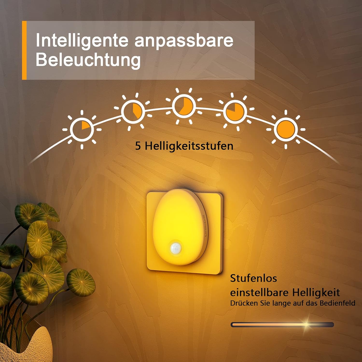 Detalle de LYRIDZ Bernstein Nachtlicht Steckdose mit Bewegungsmelder – dimmbar, 2er Set