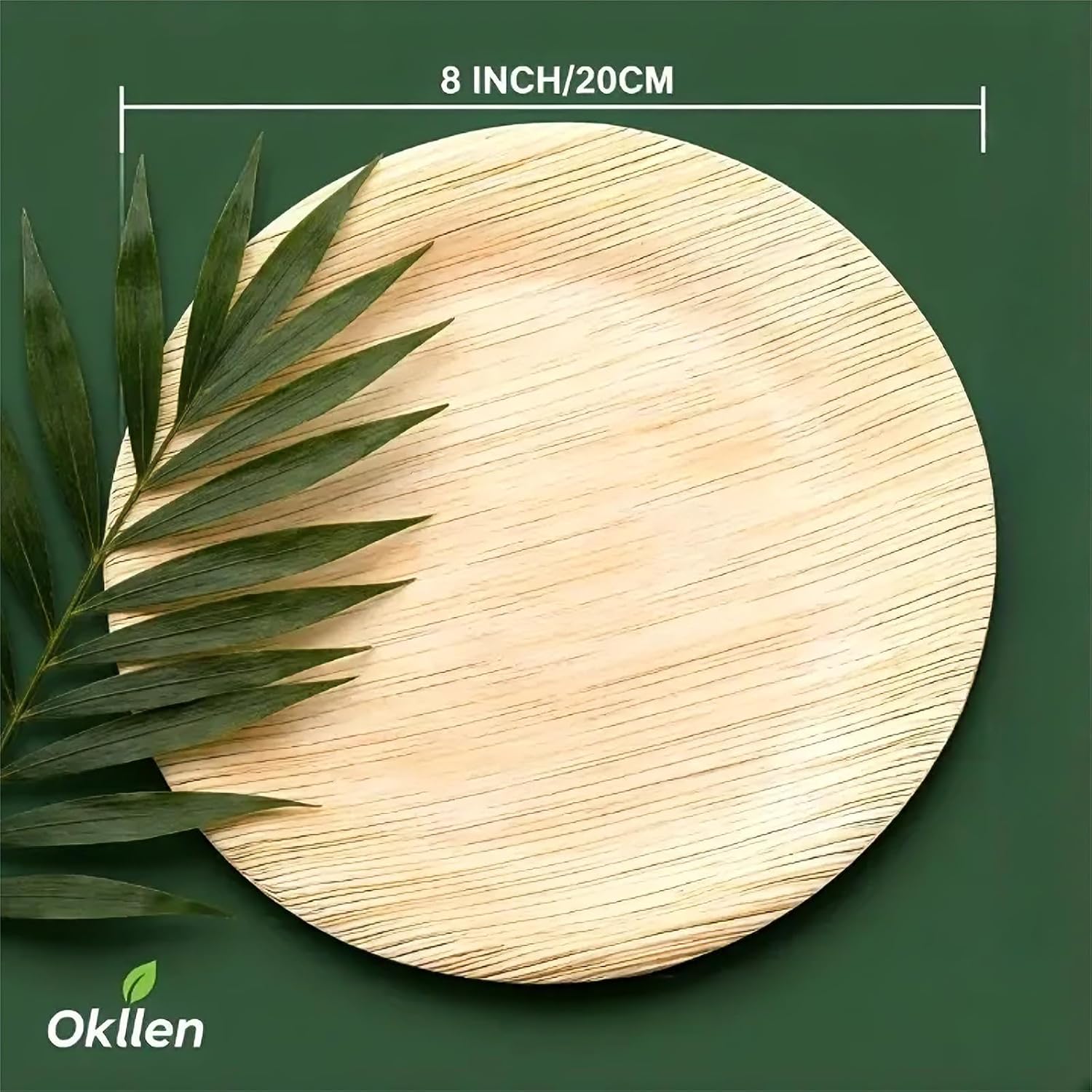 Detalle de Okllen 30 Pack Palm Leaf Plates (8" / 20cm) – Round biodegradable & compostable disposable party plates