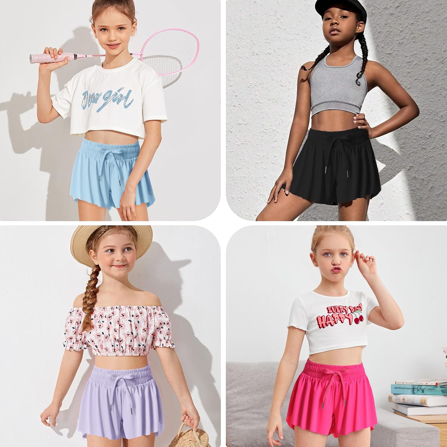 Thumbnail 4 de Girls Butterfly Flowy Shorts with Pocket - 2-in-1 Athletic Running Shorts for Girls
