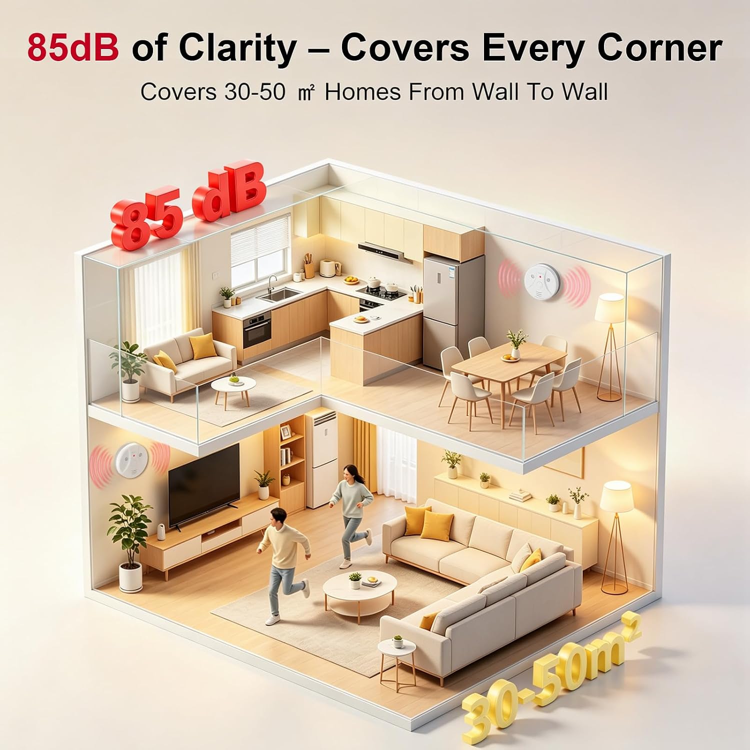 Detalle 2 de Kitire Smoke Alarm for Home: 9V Battery Powered Smoke Detector with Test Button
