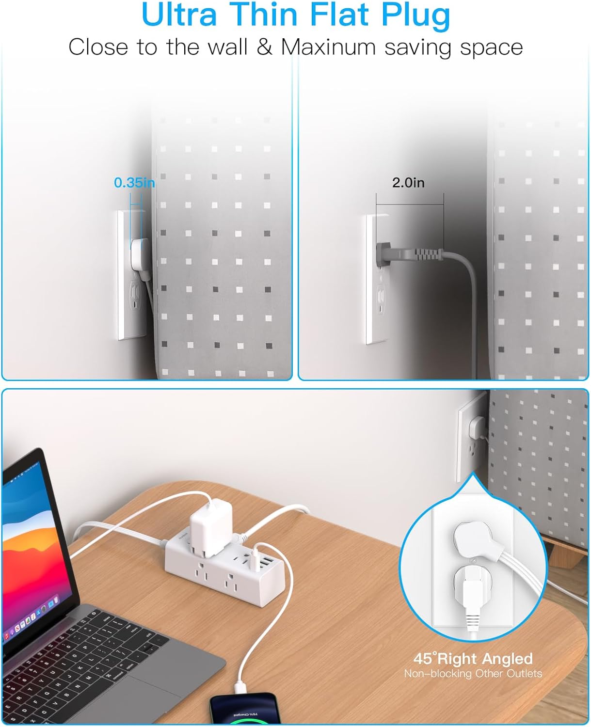 Thumbnail 5 de One Beat 10 ft Power Strip 6-Outlet with USB 🔌