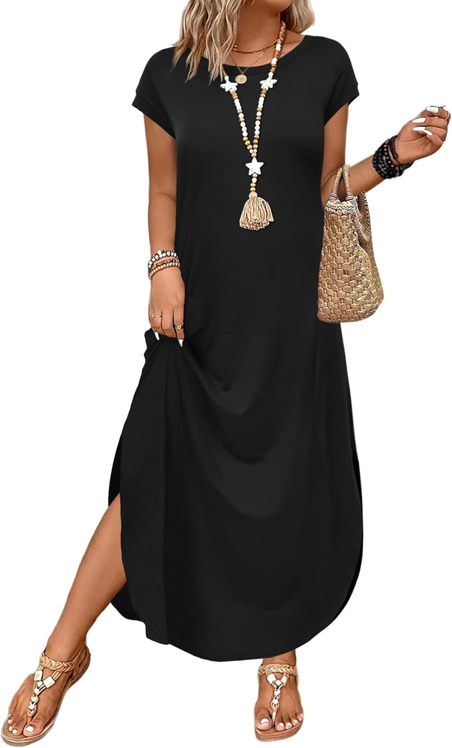 Thumbnail 1 de WIHOLL Summer Dresses Cap Sleeve Crewneck Maxi Dress with Pockets