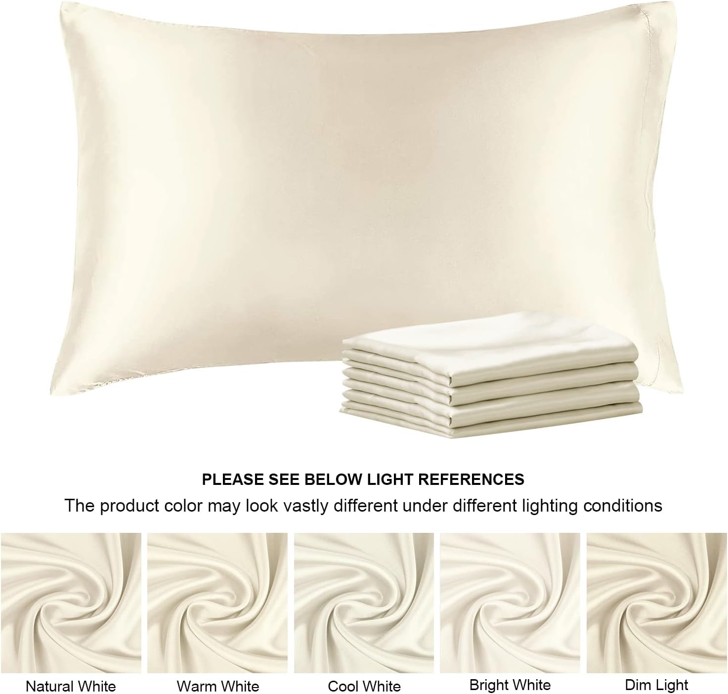 Thumbnail 6 de BEDELITE Satin Pillowcases, Small King 20 x 36 in, Beige, Set of 4