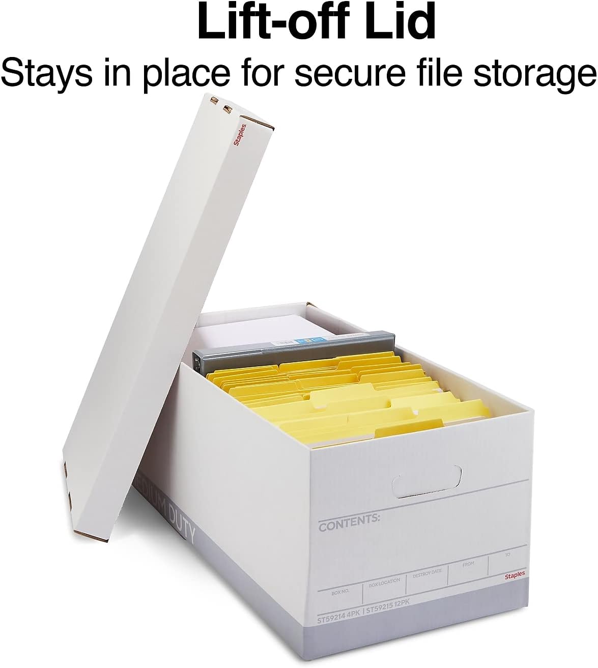 Detalle de Staples Letter-Size Storage & Filing Box, 12-Pack, Stackable Cardboard, White/Gray