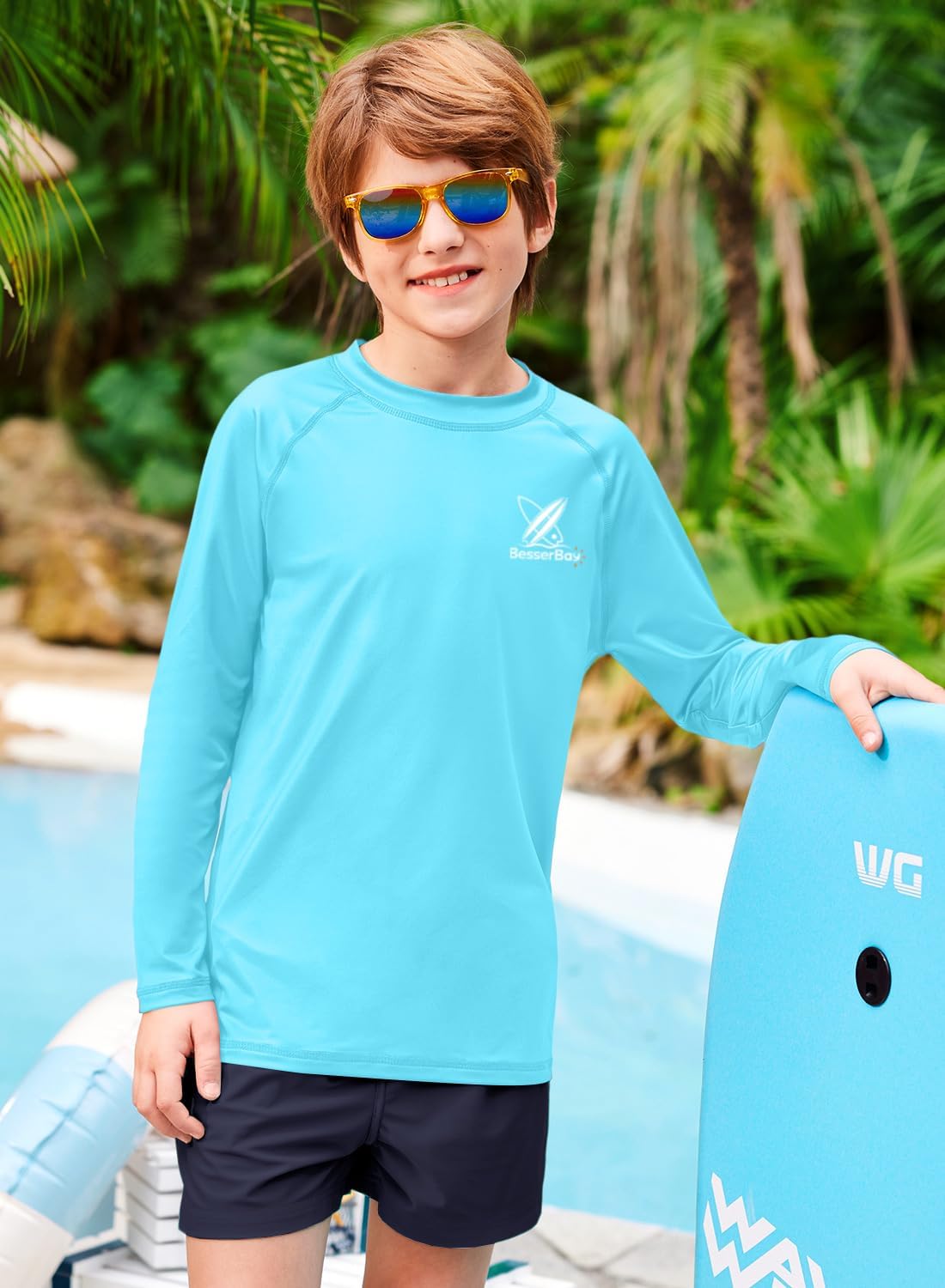 Detalle de BesserBay Kinder UV Shirt UPF 50+ Langarm Rashguard 110-150 – Sonnenschutz für aktive Kinder