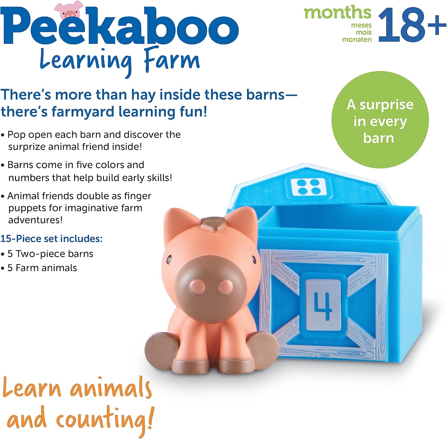 Thumbnail 5 de Learning Resources Fattoria Peekaboo: gioco educativo con fienili numerati e animale da indossare