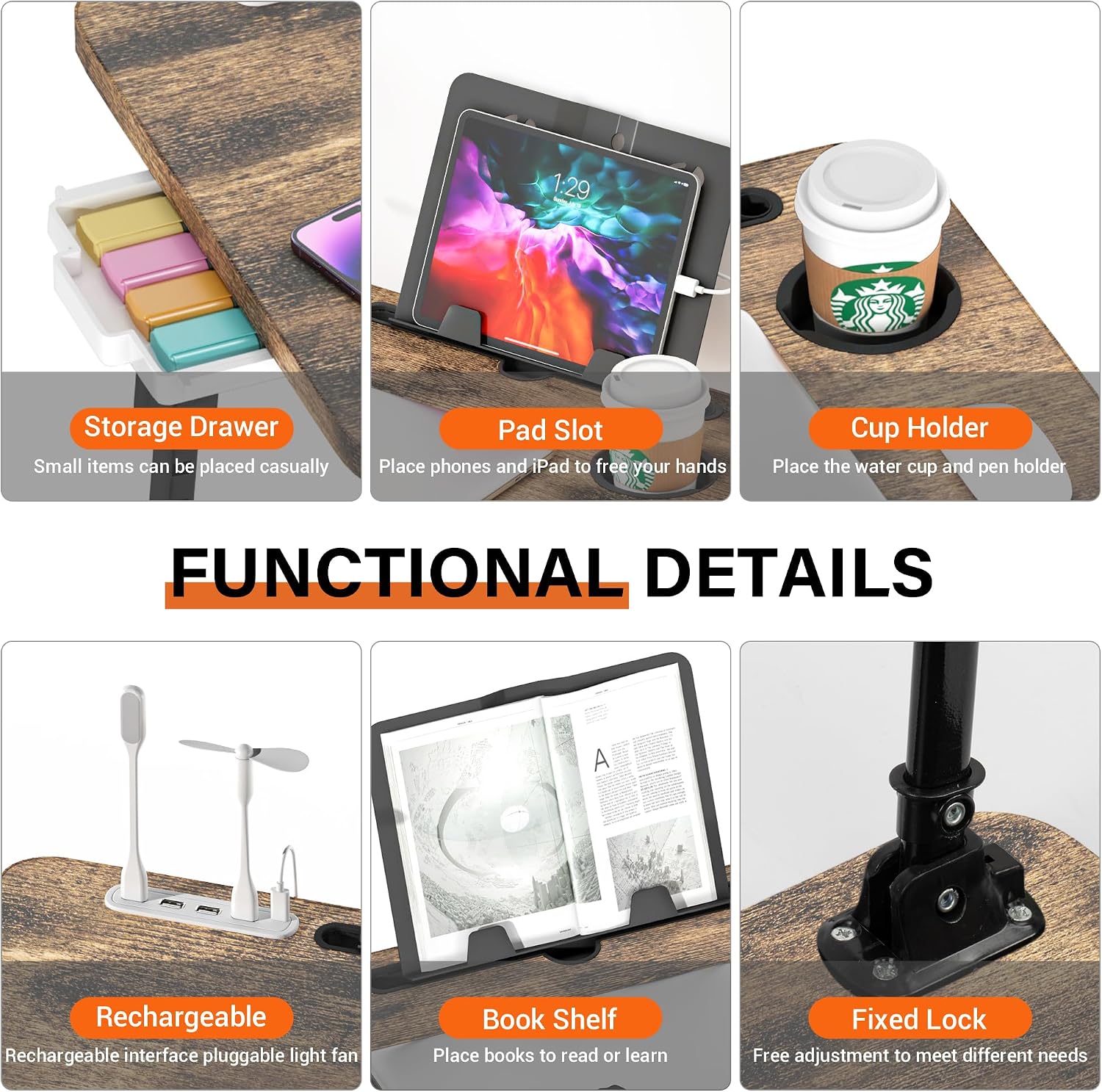 Thumbnail 4 de DECOSIS Lapdesk Adjustable Lap Desk with USB Ports, Storage Drawer and Foldable Legs