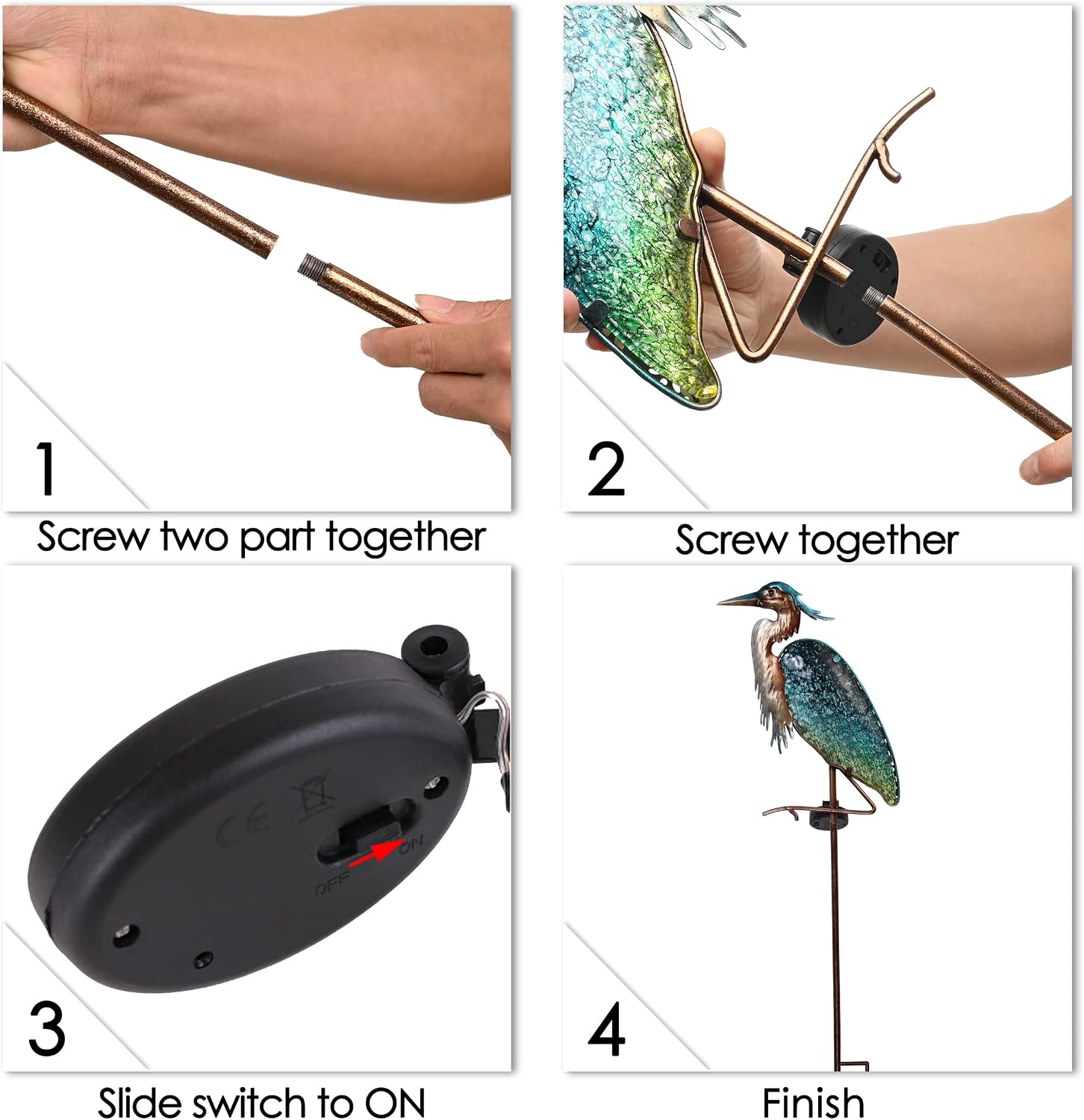 Detalle de TERESA'S COLLECTIONS Large Glass Blue Heron Solar Garden Light