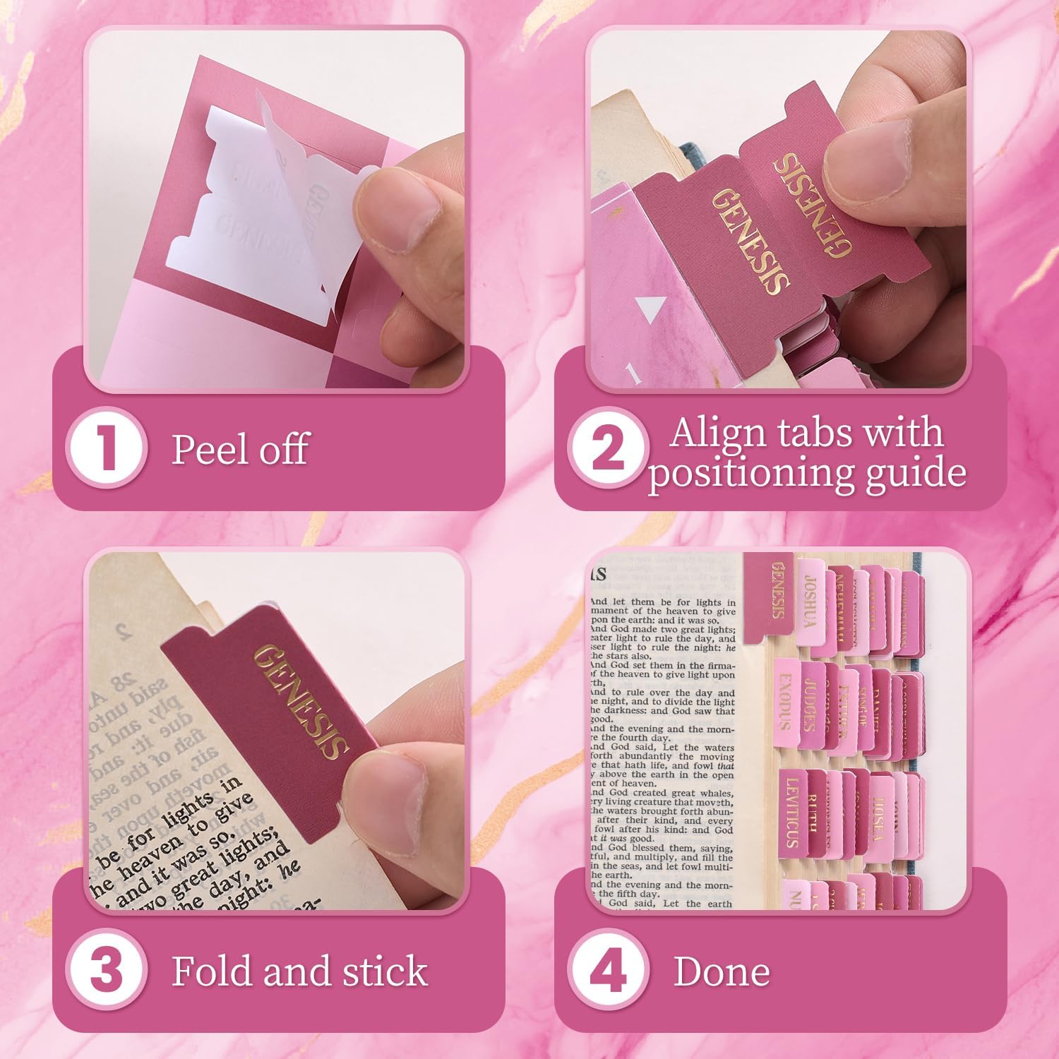Detalle de VYRANA LLSYT-Pink Laminated Bible Tabs, Pink and Gold Foil, 105-Piece Set