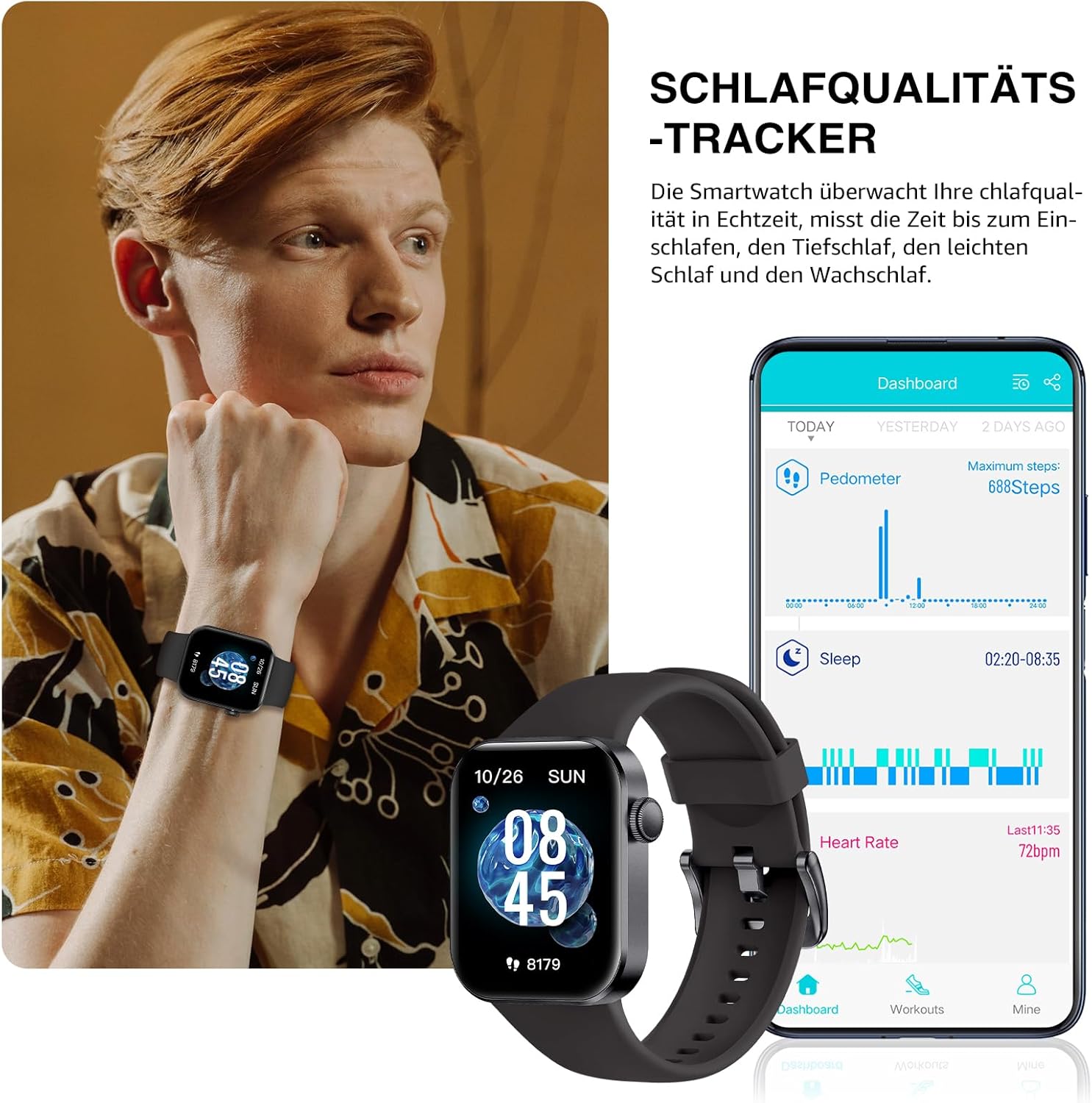 Thumbnail 2 de Smartwatch Damen Herren 1,85 Zoll