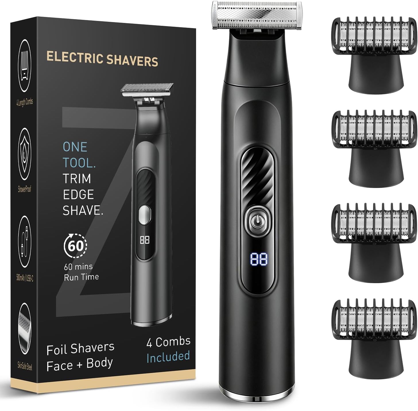 Detalle de Beard Trimmer Men: All-in-One Body Hair Trimer with Perforated Dual-Sided Blades and LED Display