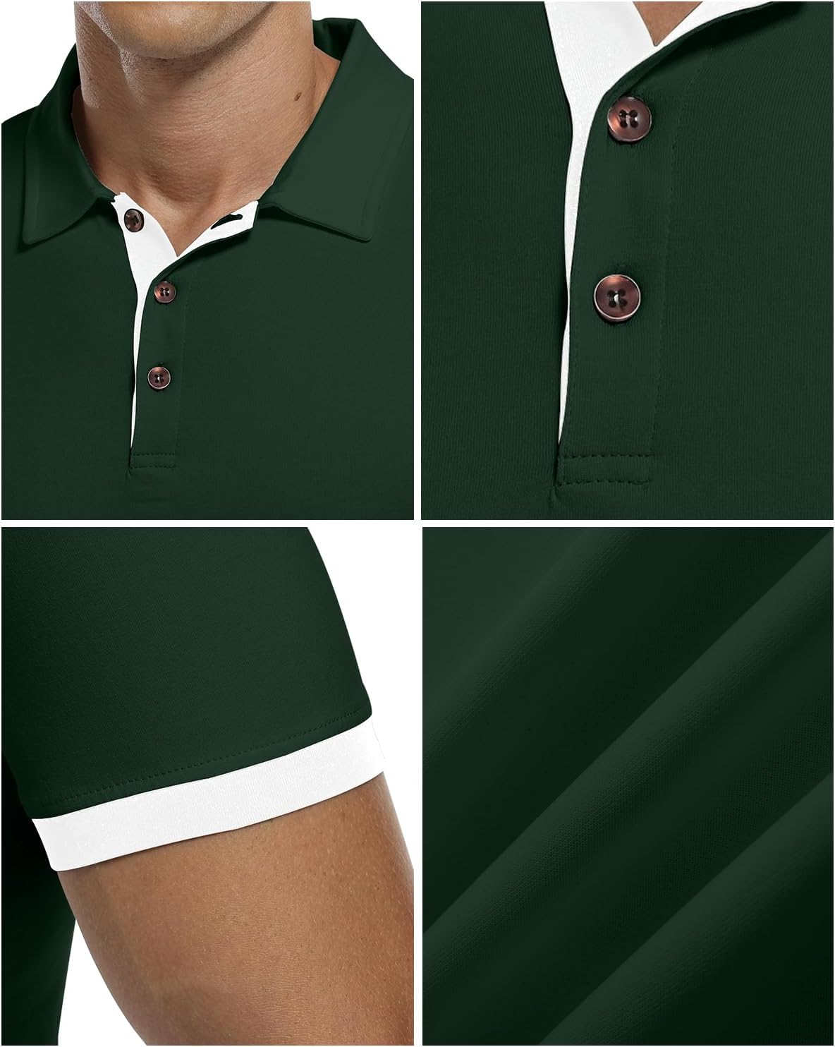 Detalle de KUYIGO Men's Long & Short Sleeve Polo Shirts – 95% Cotton Slim Fit Basics