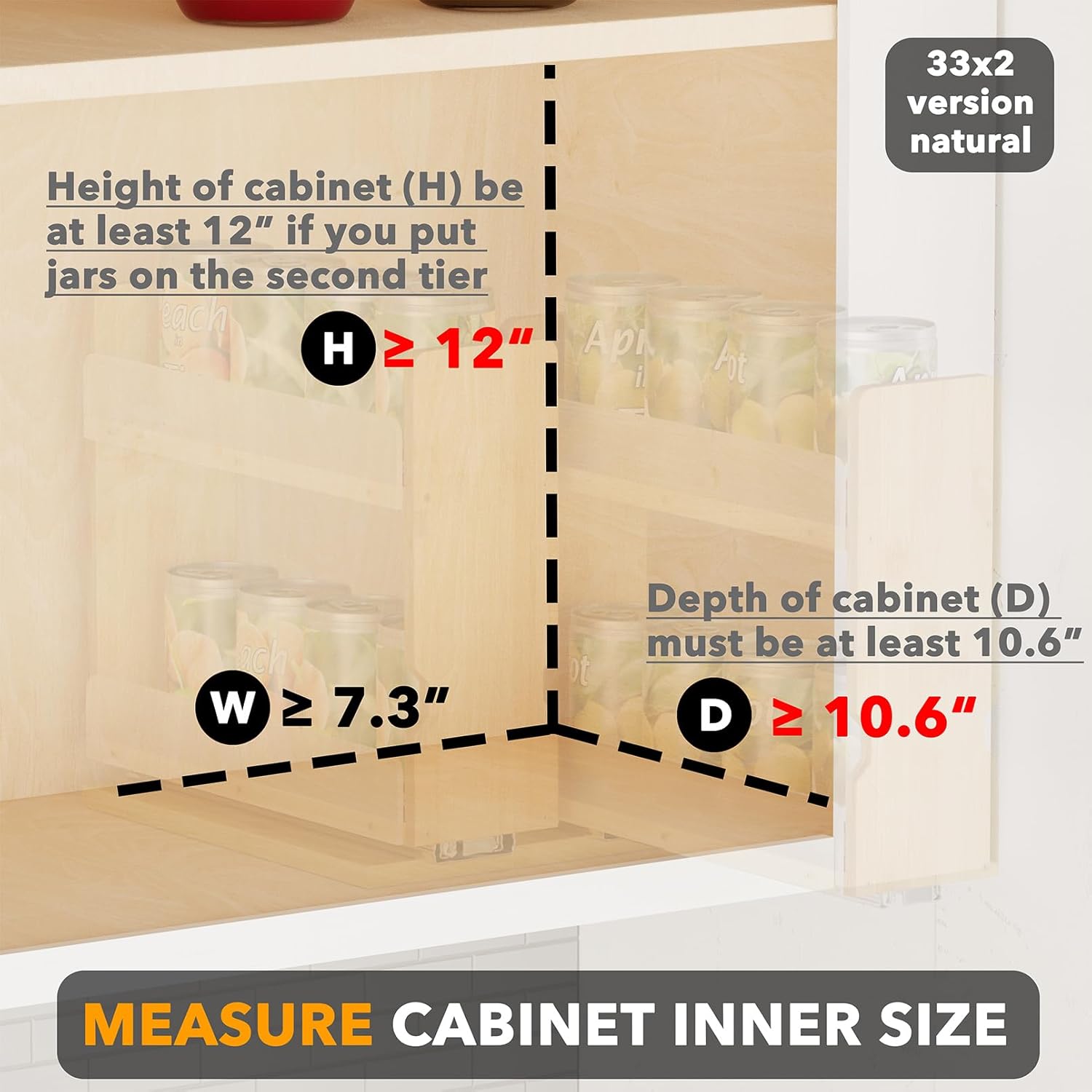 Thumbnail 3 de SpaceAid Bamboo Pull Out Spice Rack Organizer — 2-Tier, 7.3" Wide Heavy-Duty Slide-Out for Cabinets