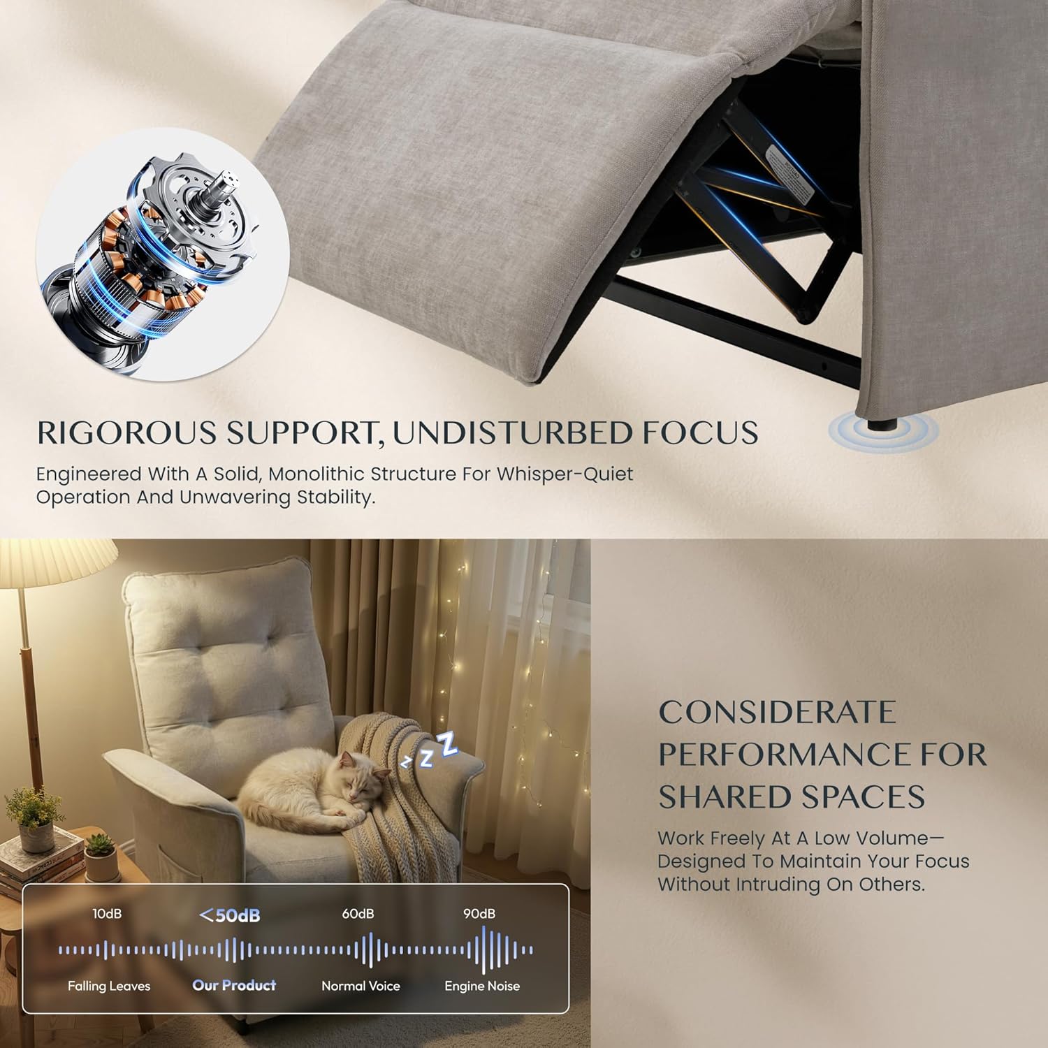 Detalle de FLEXISPOT Poltrona Relax Elettrica con Schienale Regolabile – Poltrona TV Regolabile con Funzione Recliner, Grigio Chiaro