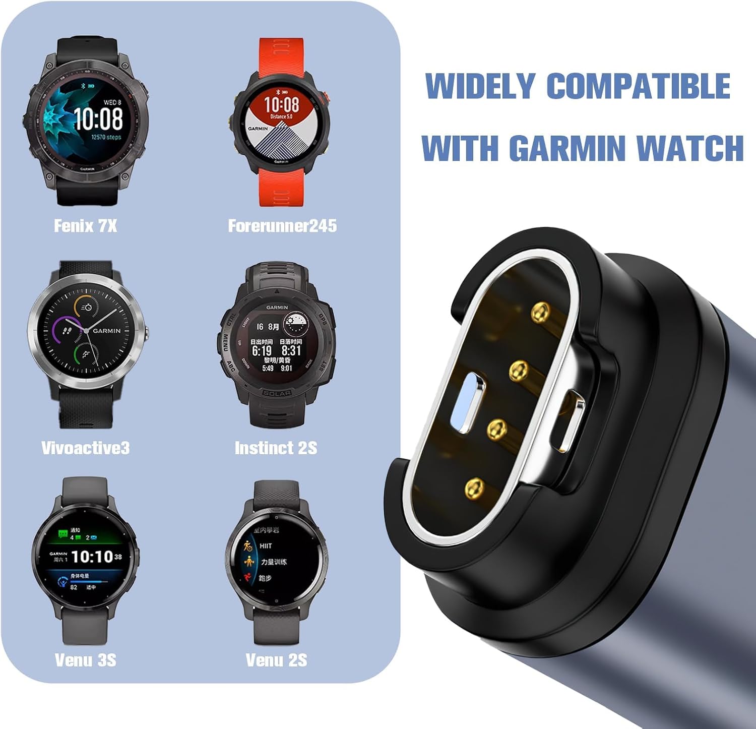 Detalle 2 de 2PC USB C to Garmin Watch Charger Adapter with 90-Degree Right Angle — Secure Power for Fenix, Forerunner, Venu and More