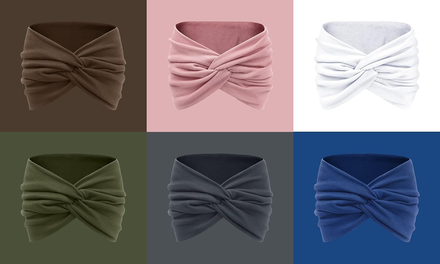 Detalle 2 de Tobeffect Elegant Turban Headbands, 7-Inch Wide Stretchy Headbands, 6-Pack