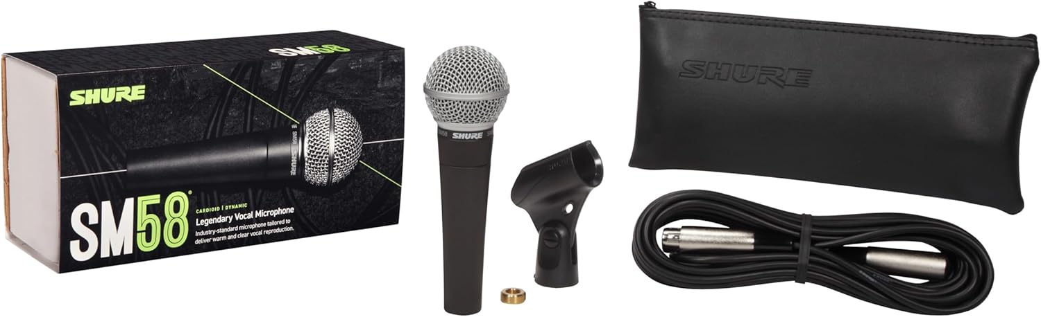 Thumbnail 1 de Shure SM58 Professional Dynamic Vocal Microphone (SM58-CN) with 25-Foot XLR Cable for Live, Studio, Podcasting & Streaming, Black & Silver