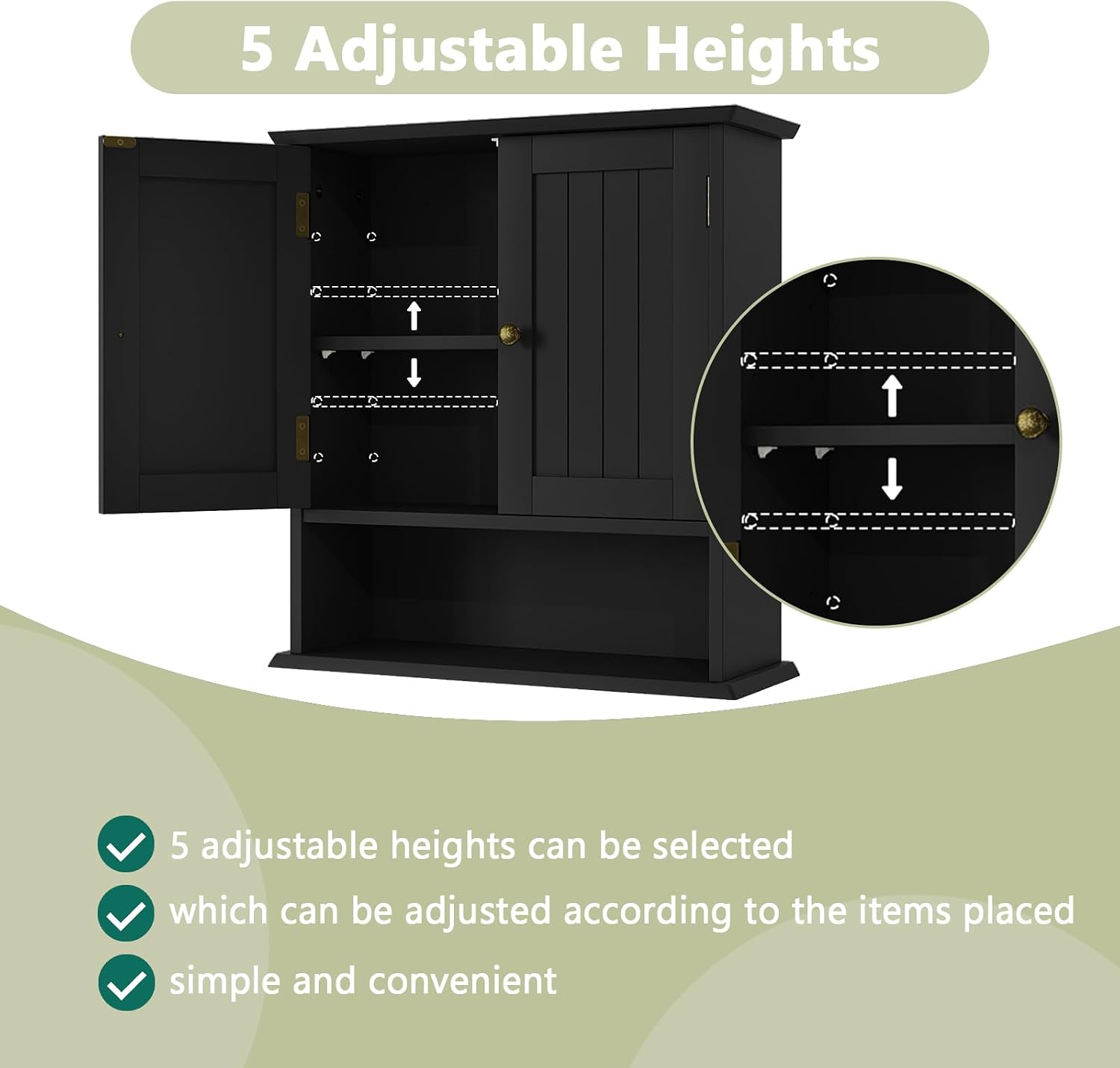 Thumbnail 3 de Smuxee SM-WC002 Black Wall-Mounted Bathroom Cabinet with Adjustable Shelves