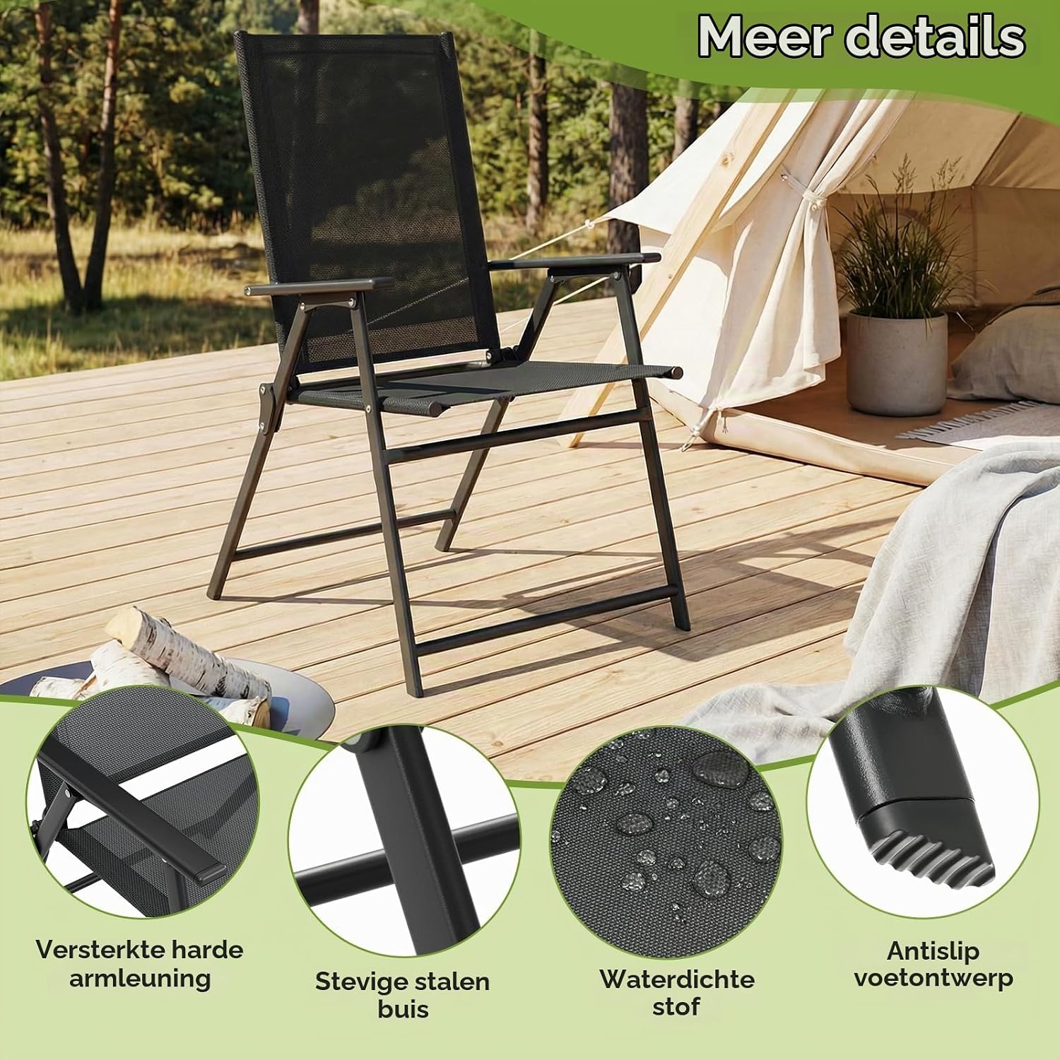 Detalle de LIFERUN MC1105 klapstoelen, set van 4 met Teslin-zitting en armleuningen
