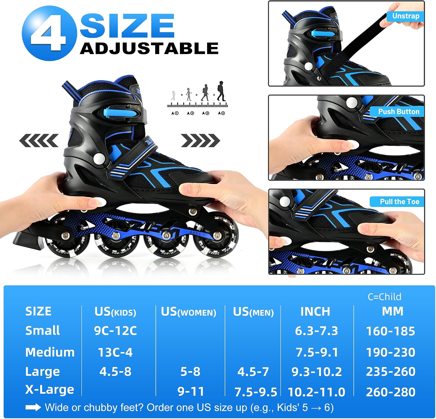 Detalle de 2PM SPORTS Inline Skates, 4-Size Adjustable