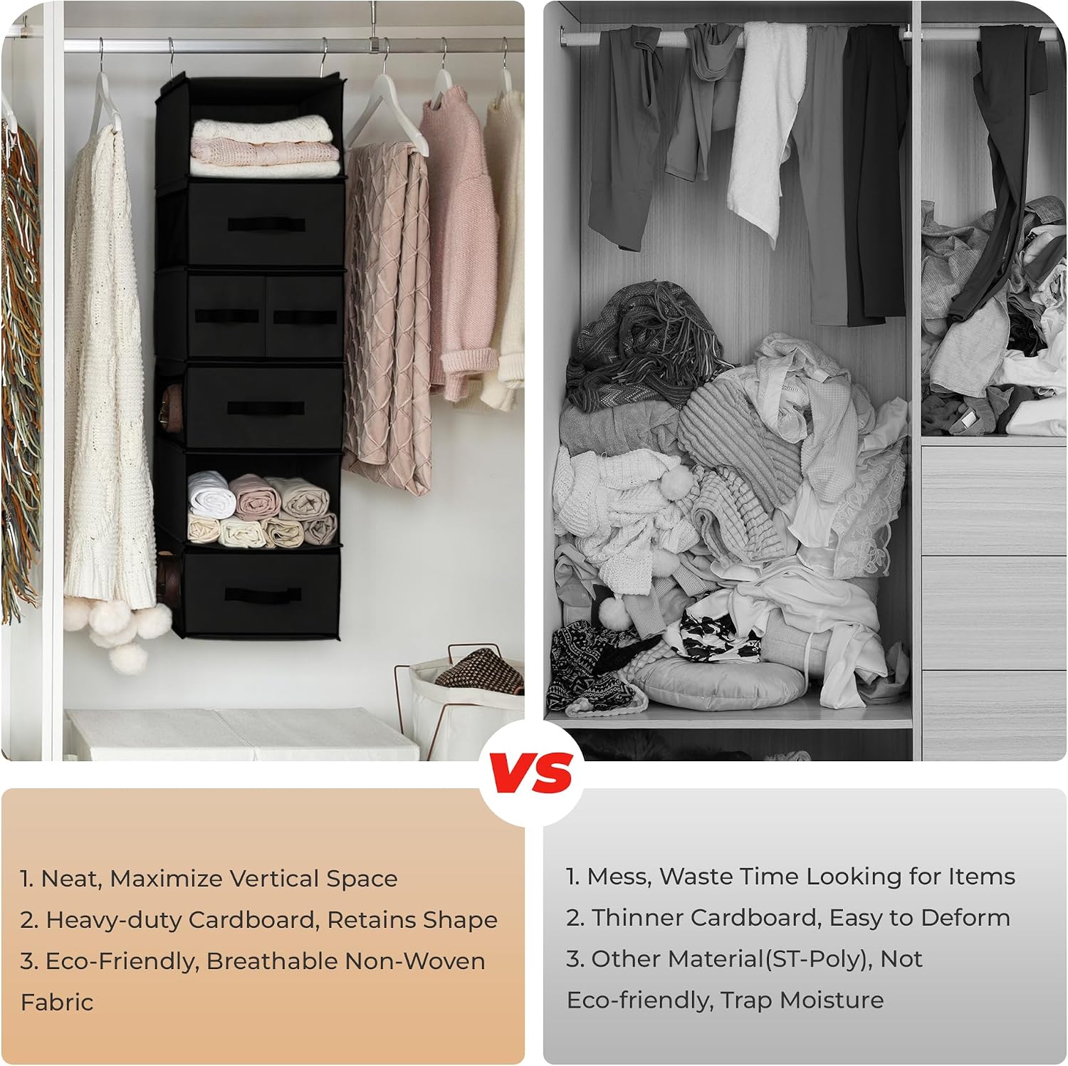 Thumbnail 6 de GRANNY SAYS GS4006 6-Shelf Hanging Closet Organizer with Drawers, Black
