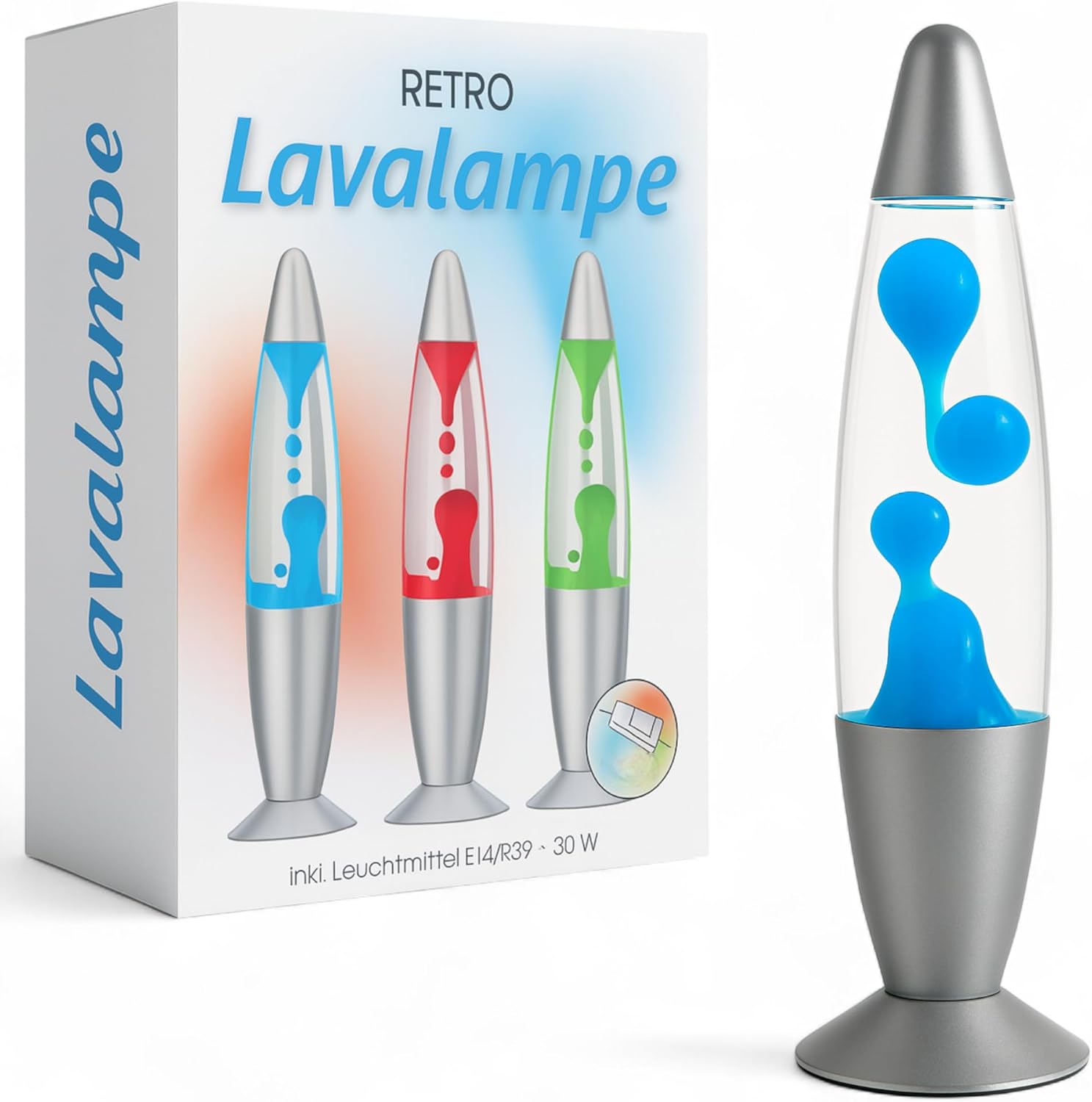 Detalle de MIJOMA Retro Lavalampe 30 cm – Glas & Aluminium mit silbernem Fuß, Grün