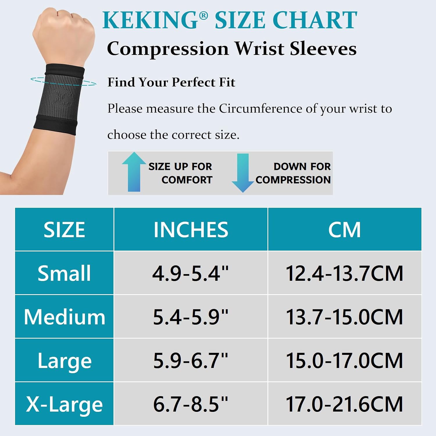 Detalle 2 de KEKING Compression Wrist Sleeves, X-Large Grey, Nylon-Spandex, 20–30 mmHg