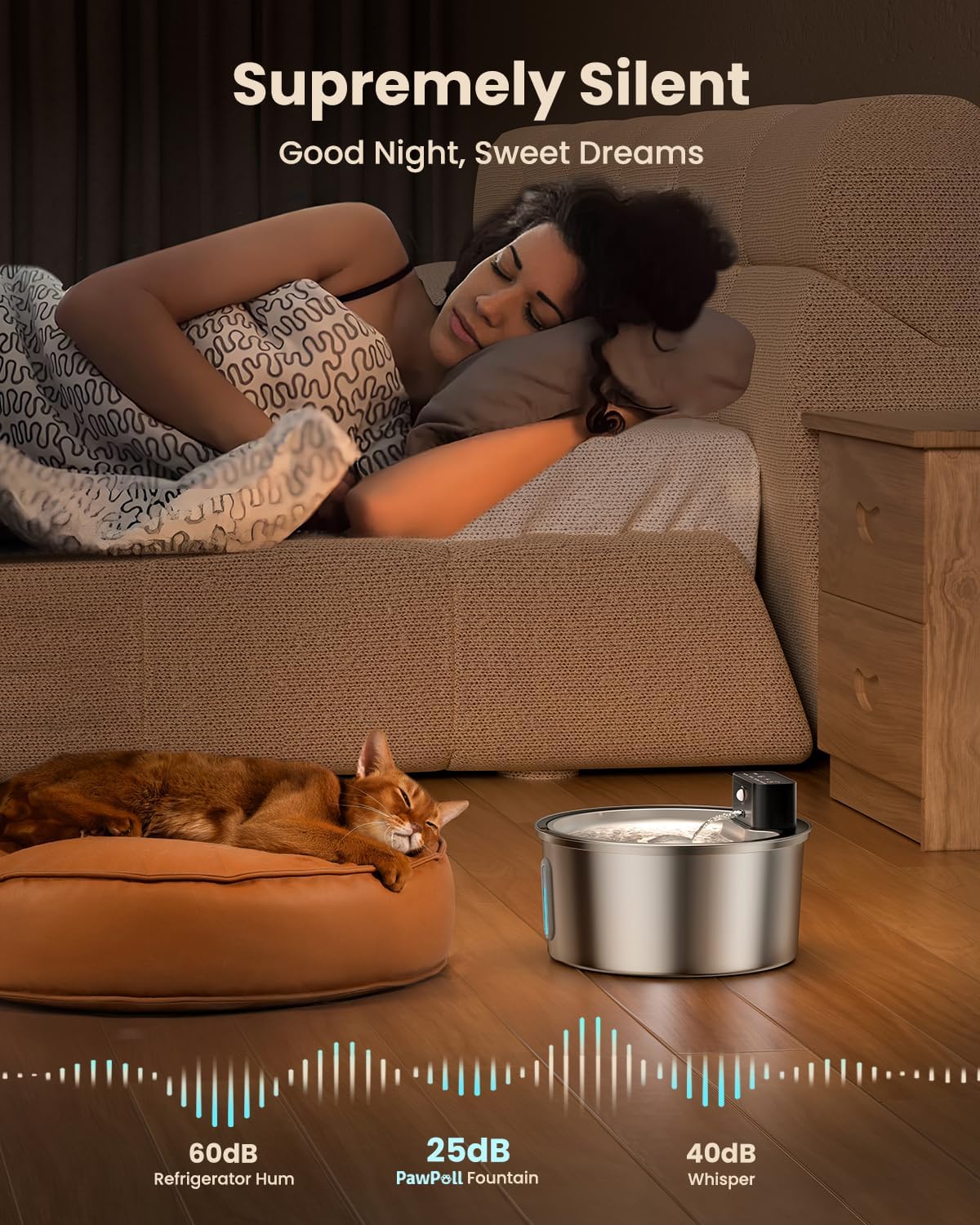 Thumbnail 5 de PawPoll Wireless Cat Water Fountain (3.2L) with Rechargeable Battery, Sensor Mode & 6 Filters