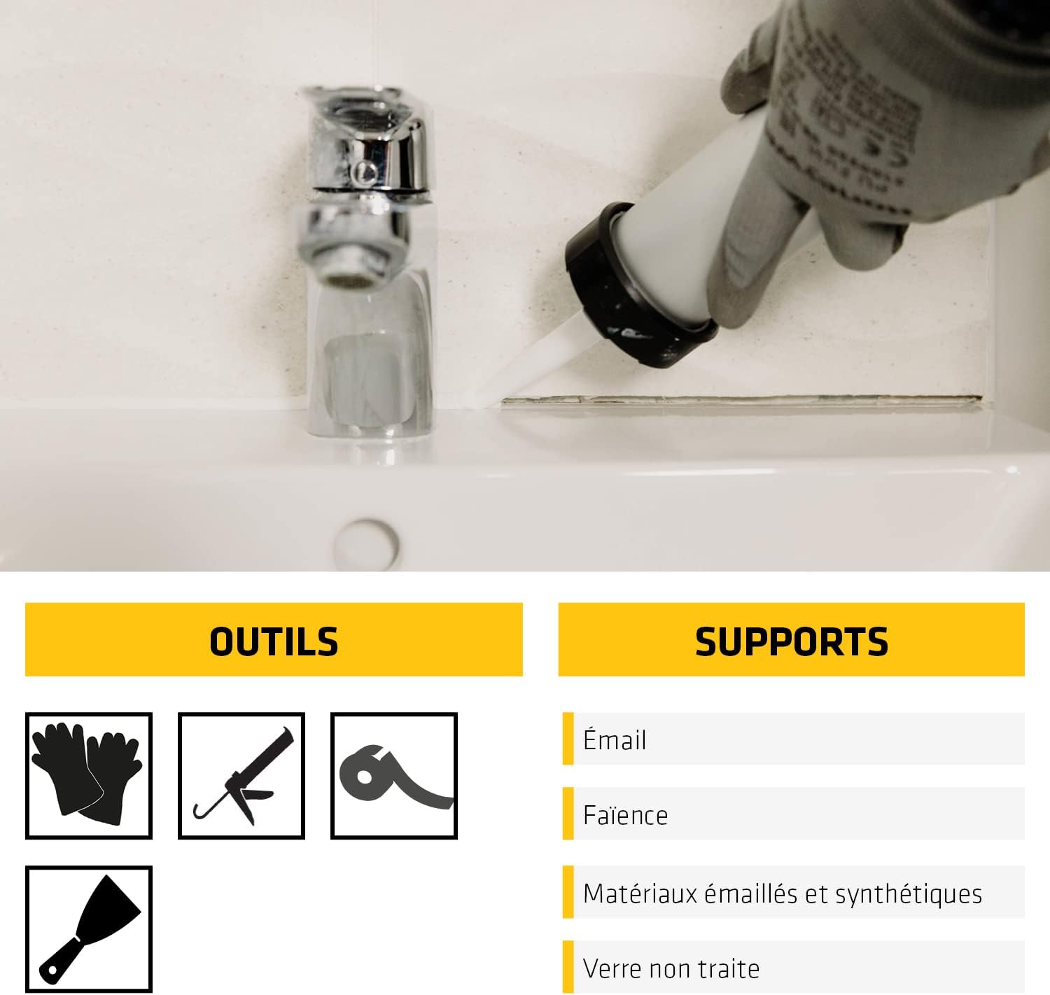 Thumbnail 5 de SikaSeal-180 Mastic Silicone Sanitaire pour Salle de Bain et Carrelage – Blanc/Noir Transparent, 300 ml