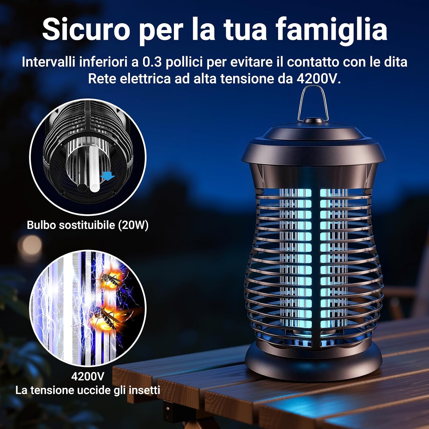 Detalle de Lampada Antizanzare Elettrica 4200V 20W UV | Protezione efficace per interno ed esterno