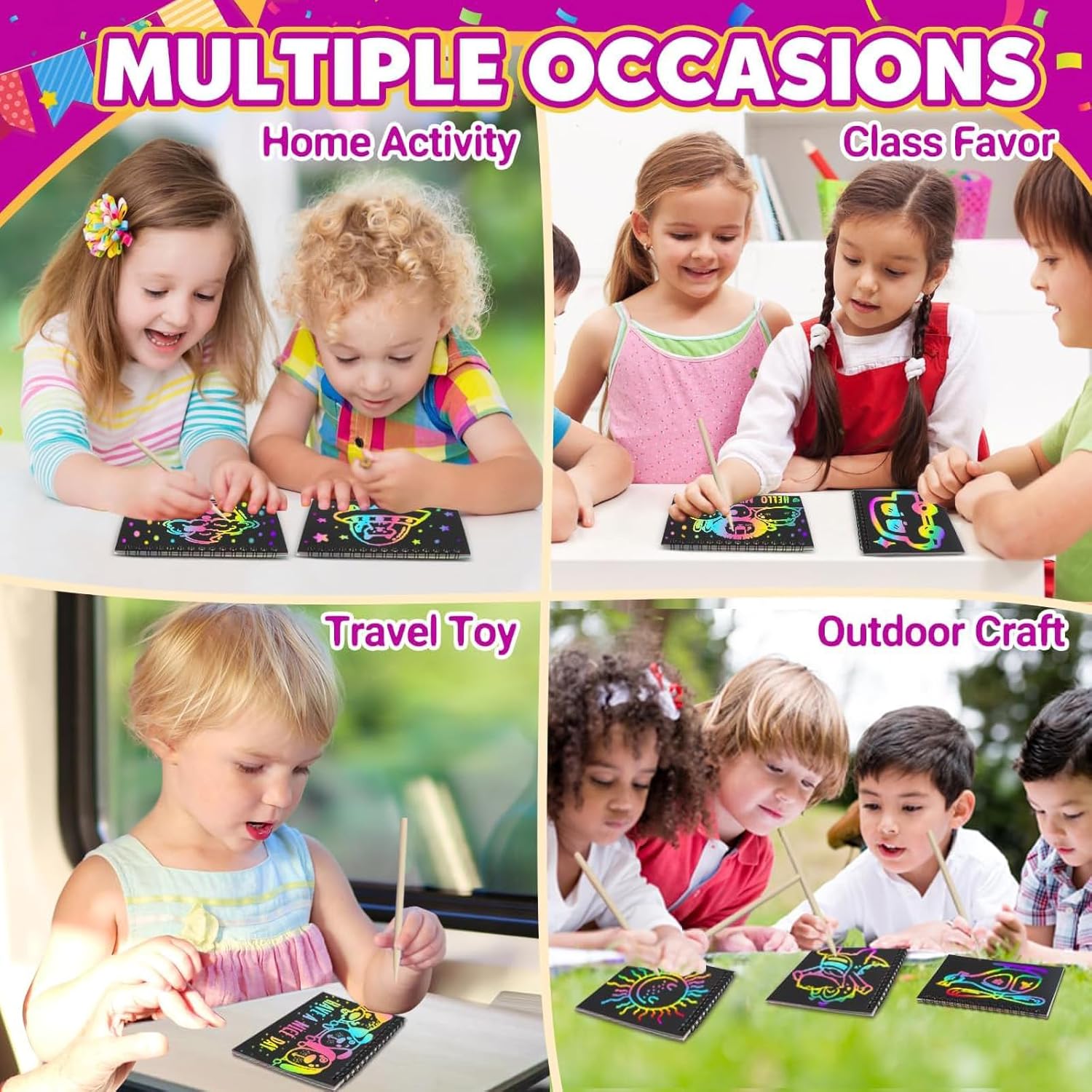 Detalle de Party Bag Fillers for Kids - Scratch Art Rainbow Magic Paper Set (Y-16 Pack)