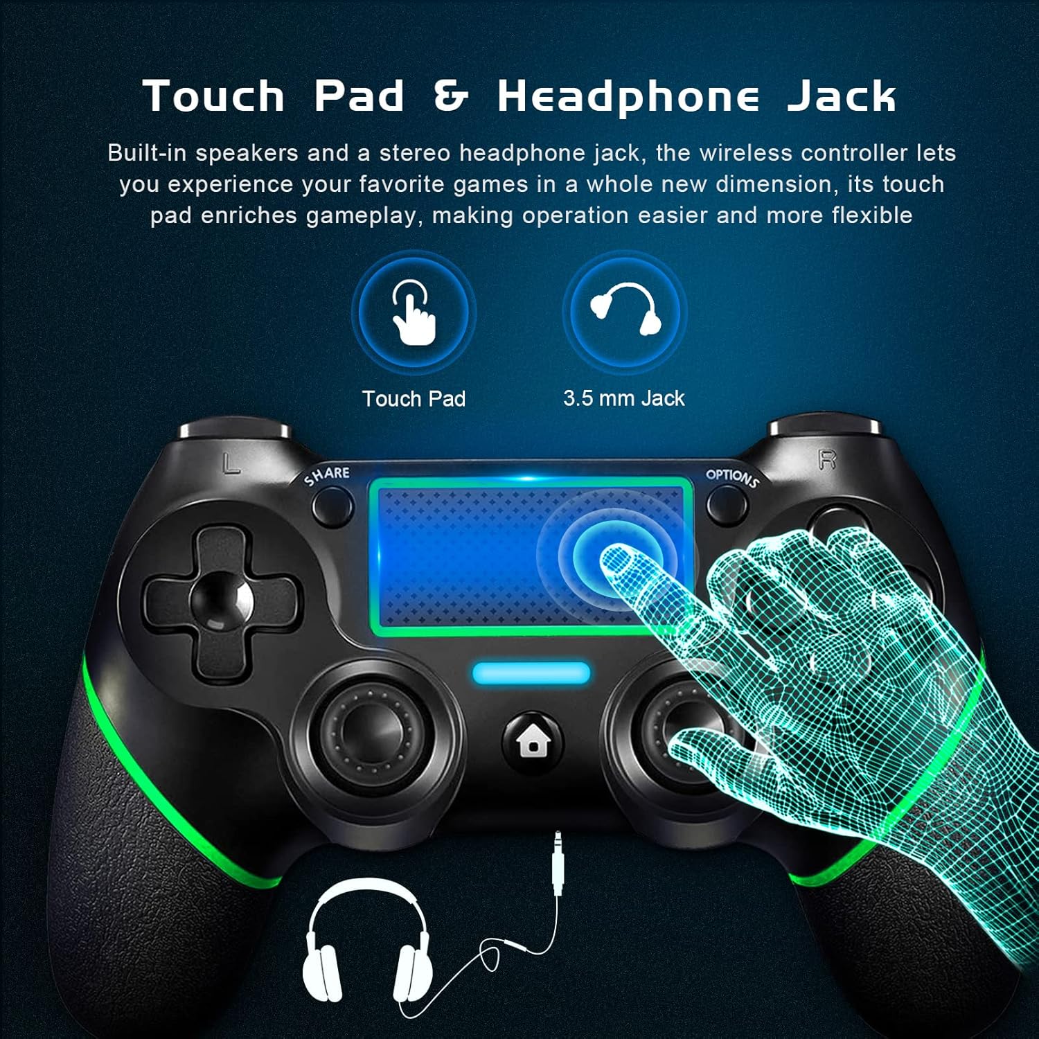Detalle de Holilo Controller wireless per PS-4: controller compatibile PS4/Pro/Slim, vibrazione doppia e touch panel