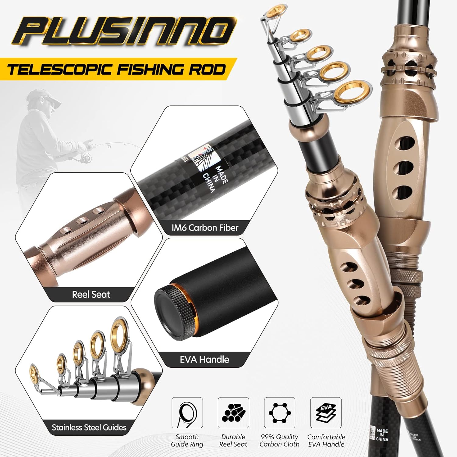 Thumbnail 4 de PLUSINNO Fishing Rod and Reel Combos: Carbon Fiber Telescopic Kit for Saltwater and Freshwater