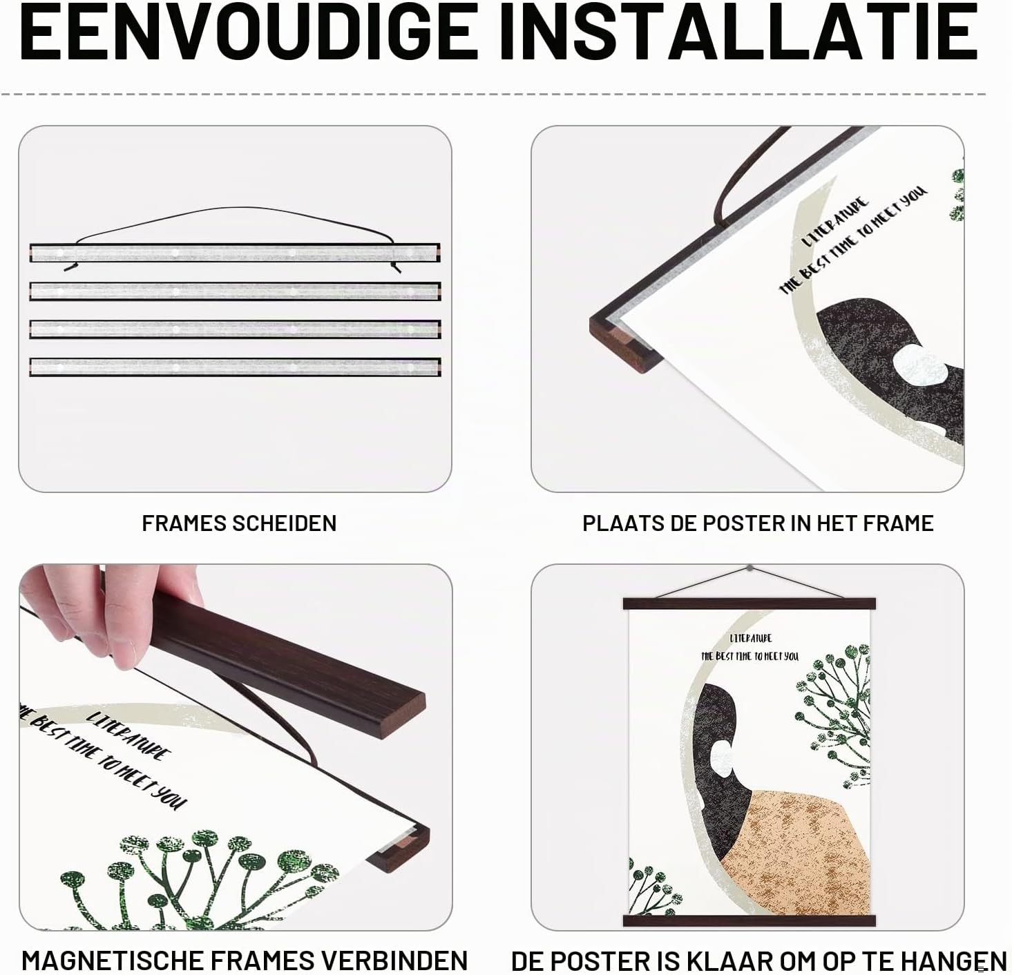 Thumbnail 4 de Benjia magnetische posterrail van hout, 61 x 91,5 cm, notenhoutkleur